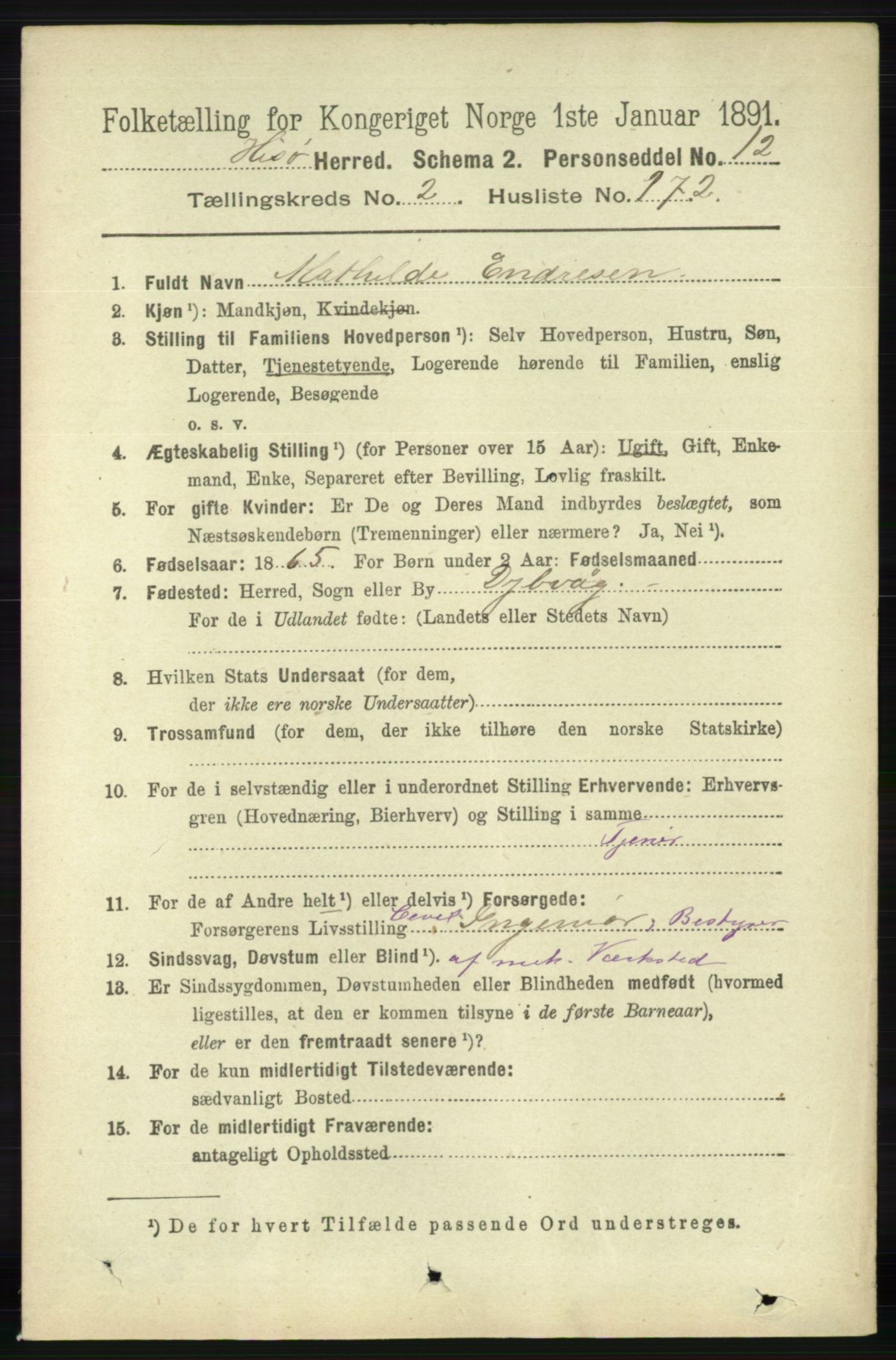 RA, 1891 census for 0922 Hisøy, 1891, p. 2075