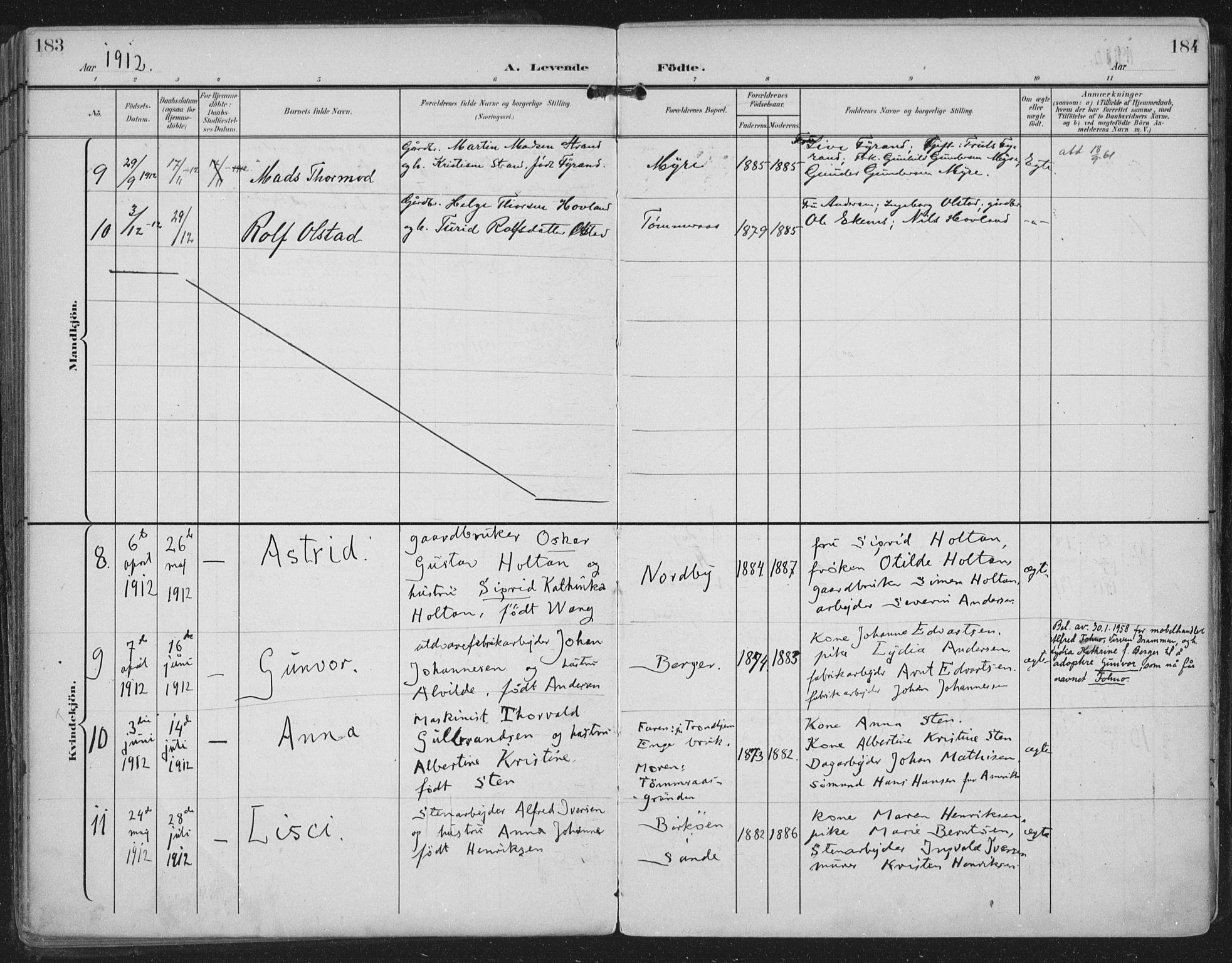 Strømm kirkebøker, AV/SAKO-A-322/F/Fa/L0005: Parish register (official) no. I 5, 1898-1919, p. 183-184