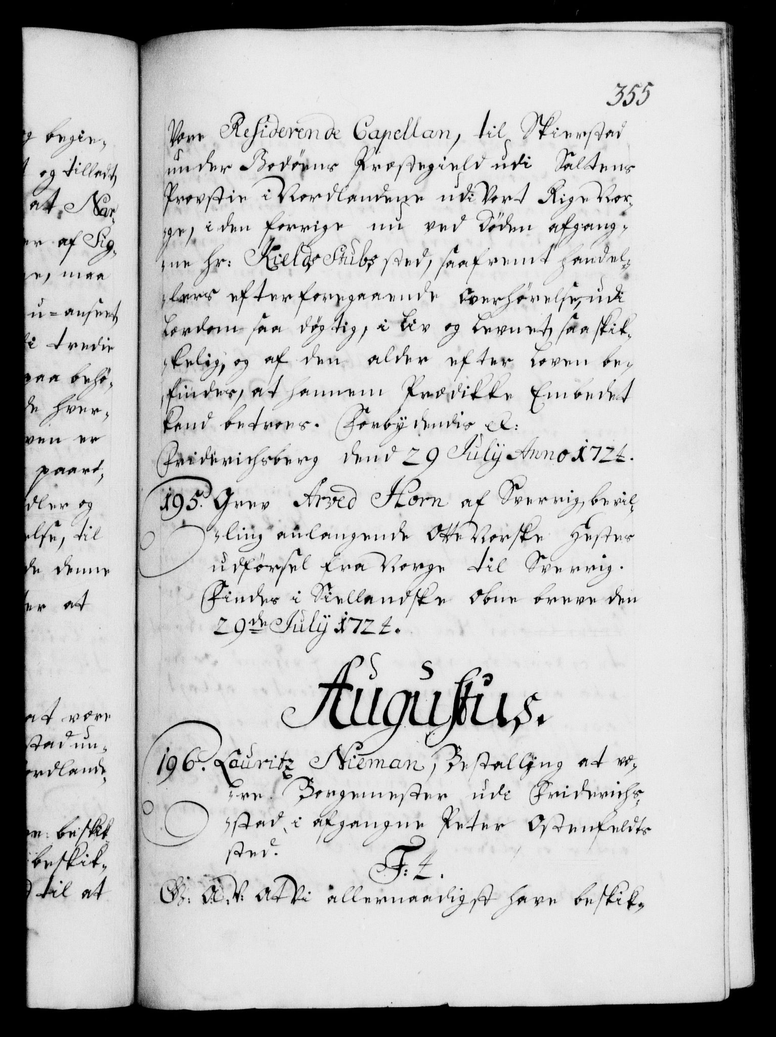 Danske Kanselli 1572-1799, AV/RA-EA-3023/F/Fc/Fca/Fcaa/L0024: Norske registre, 1723-1725, p. 355a