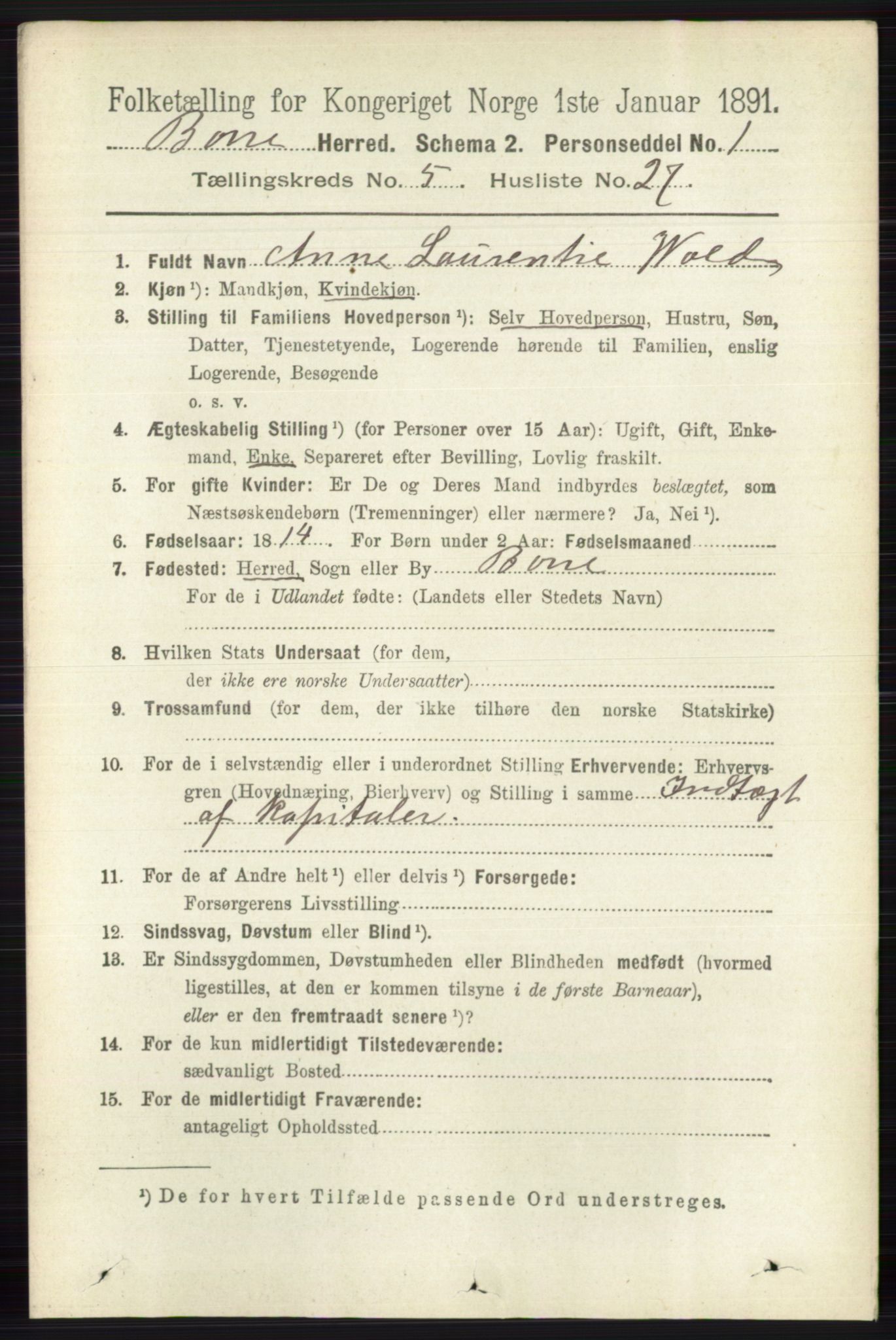 RA, 1891 census for 0717 Borre, 1891, p. 2188