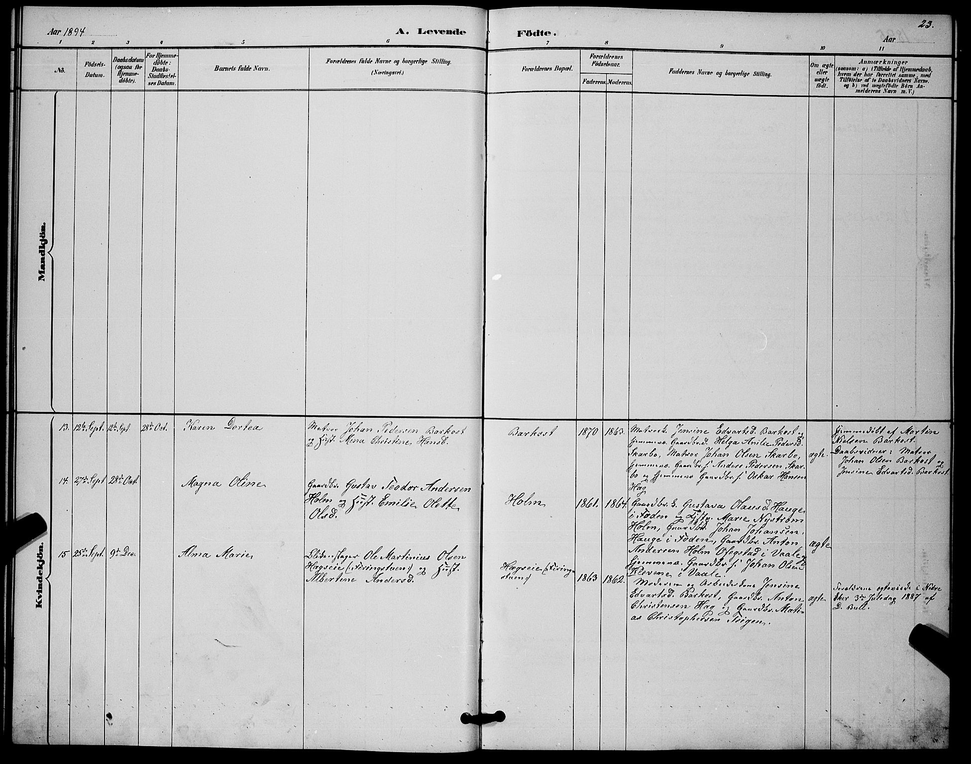 Botne kirkebøker, AV/SAKO-A-340/G/Gb/L0003: Parish register (copy) no. II 3, 1887-1899, p. 23