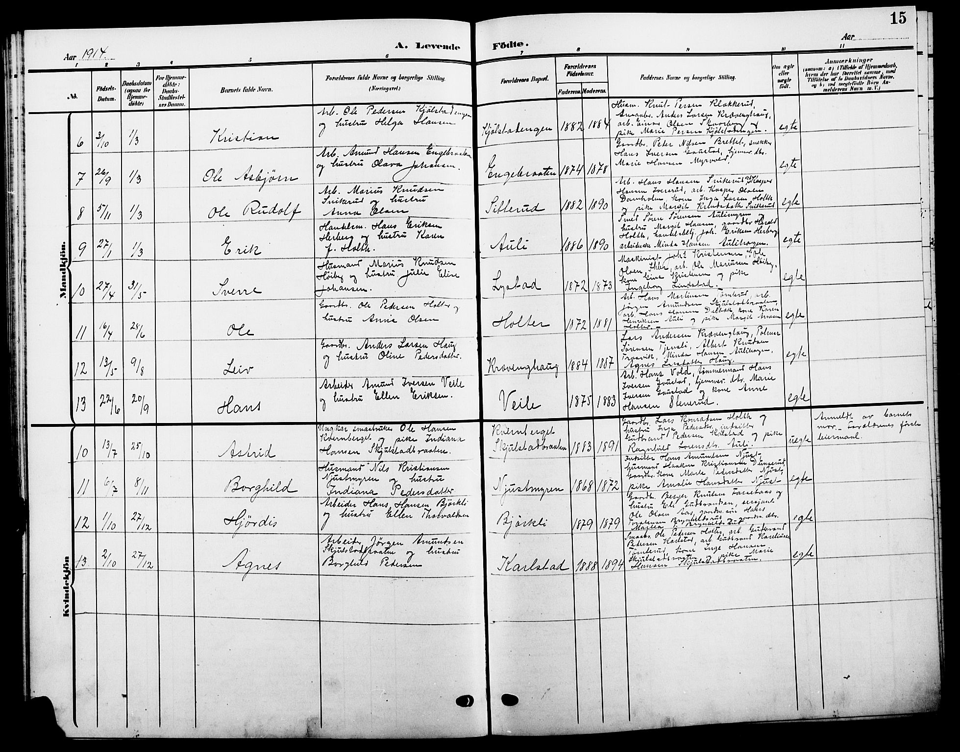 Sør-Odal prestekontor, AV/SAH-PREST-030/H/Ha/Hab/L0006: Parish register (copy) no. 6, 1906-1919, p. 15