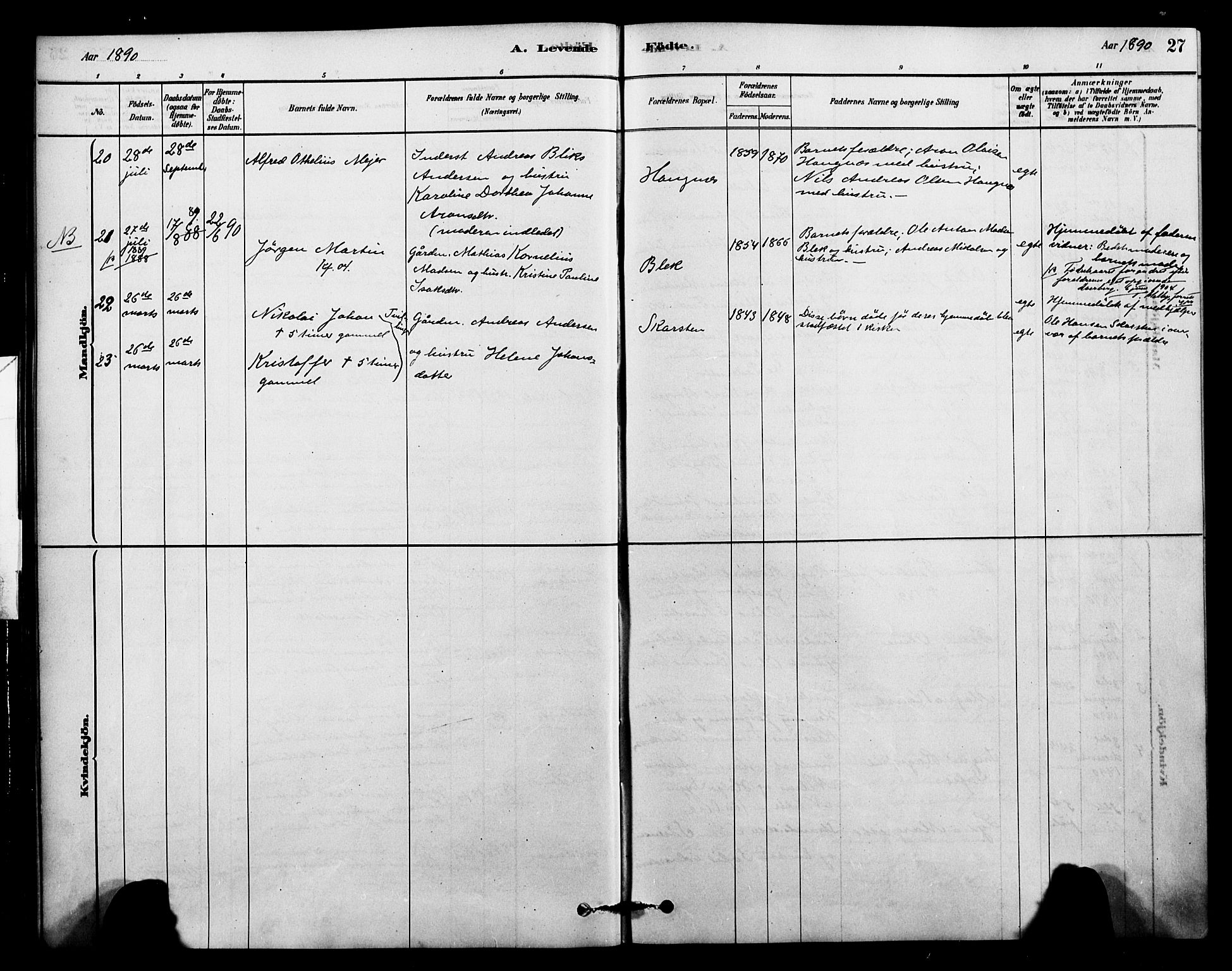 Ministerialprotokoller, klokkerbøker og fødselsregistre - Nordland, AV/SAT-A-1459/899/L1436: Parish register (official) no. 899A04, 1881-1896, p. 27