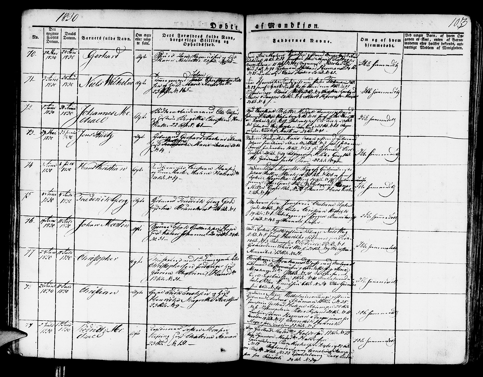 Korskirken sokneprestembete, AV/SAB-A-76101/H/Haa/L0014: Parish register (official) no. A 14, 1823-1835, p. 103