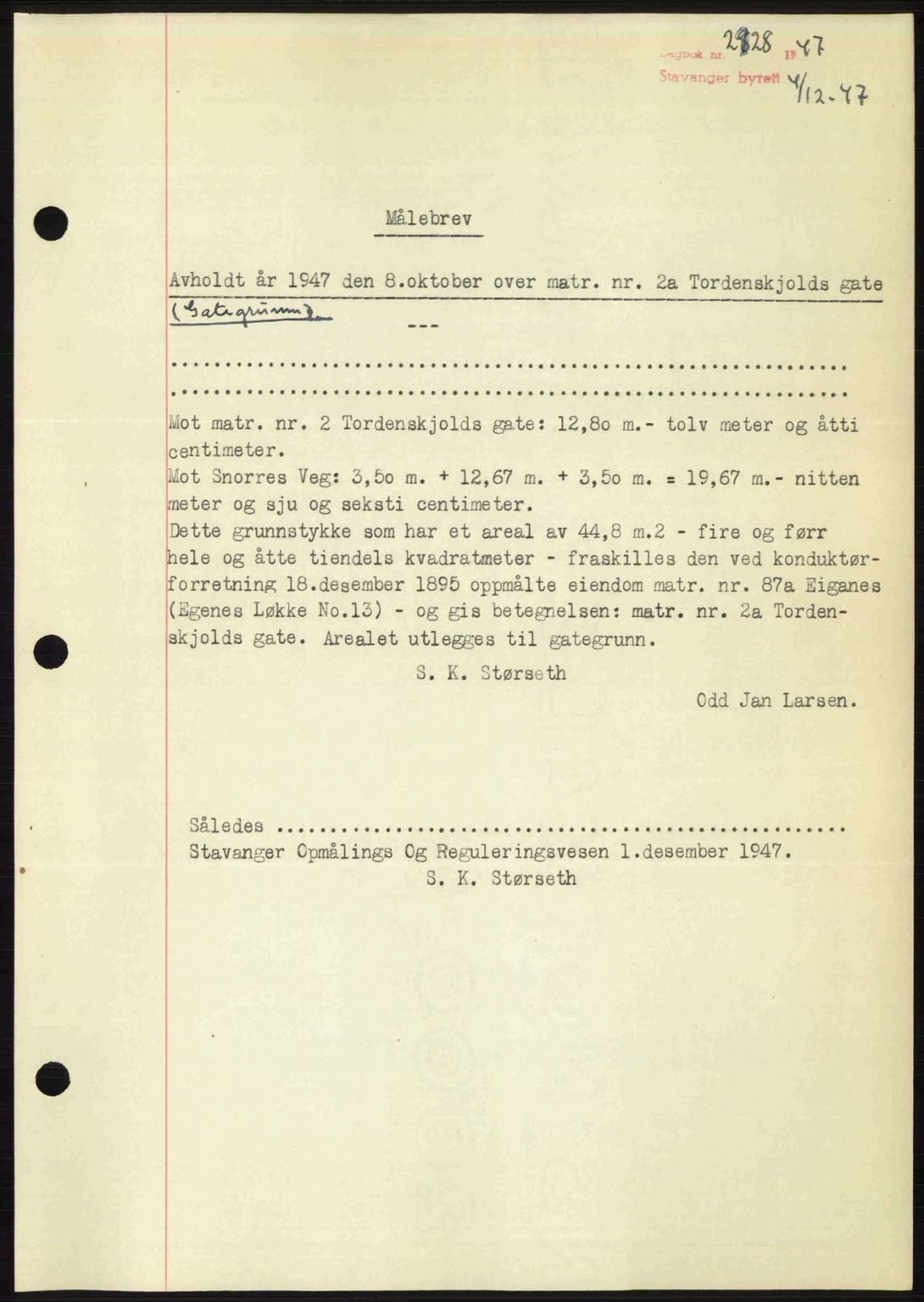 Stavanger byrett, SAST/A-100455/002/G/Gb/L0022: Mortgage book no. A11, 1947-1948, Diary no: : 2928/1947