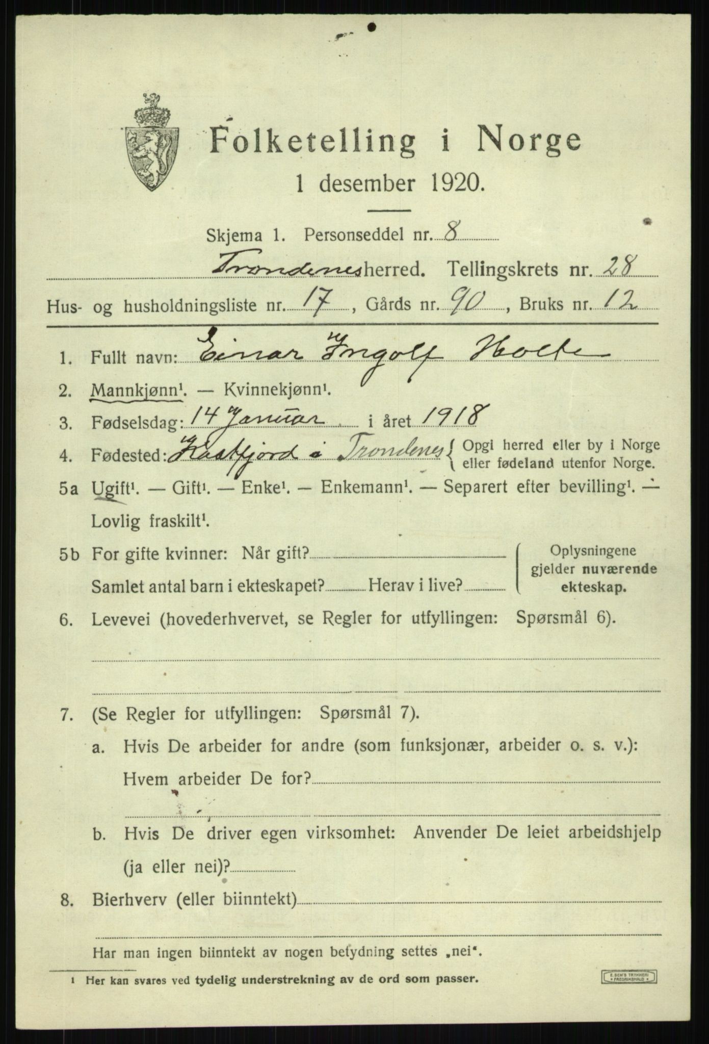 SATØ, 1920 census for Trondenes, 1920, p. 20074
