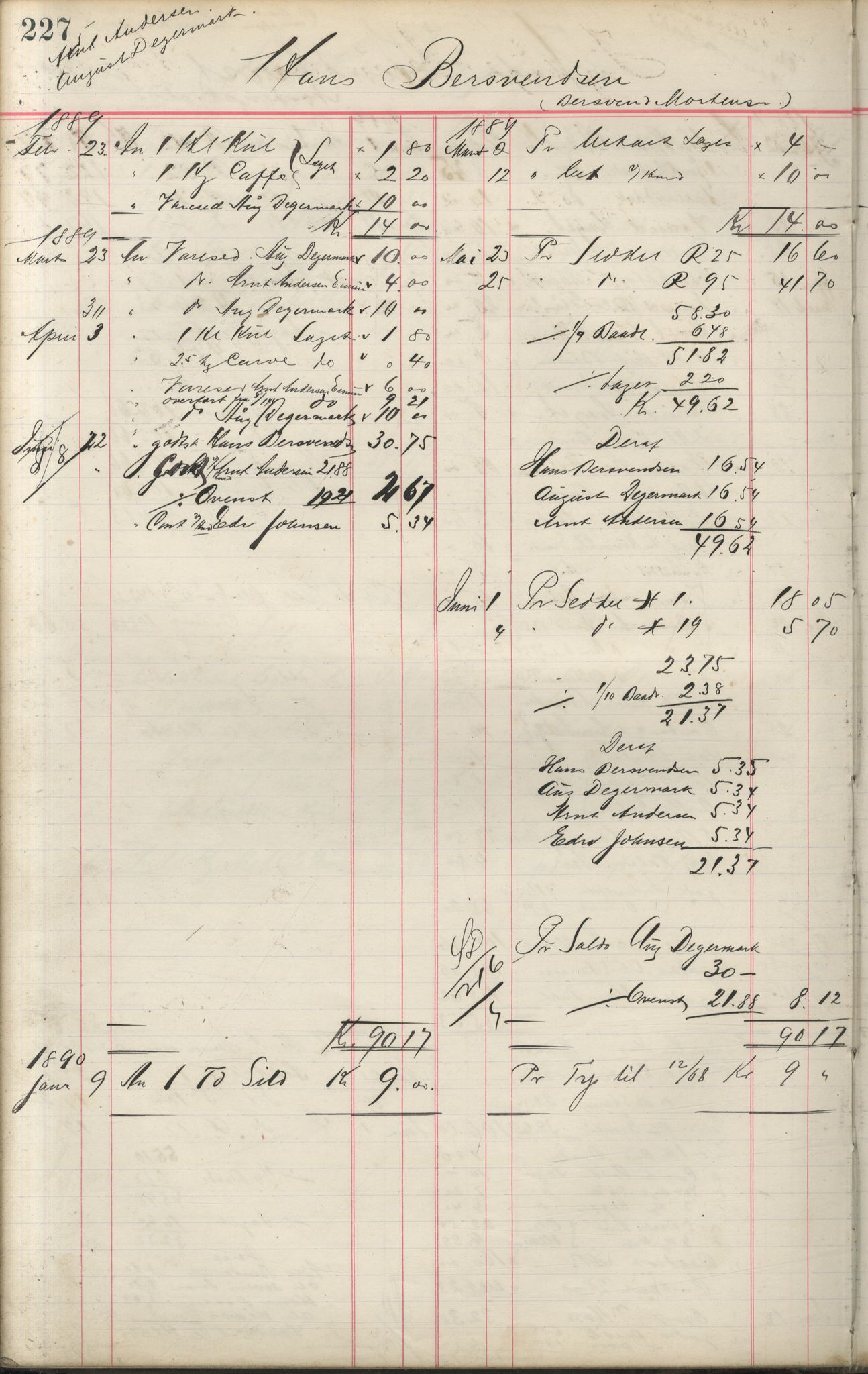 Brodtkorb handel A/S, VAMU/A-0001/F/Fa/L0001/0002: Kompanibøker. Innensogns / Compagnibog for Indensogns Fiskere No 11, 1887-1889, p. 227