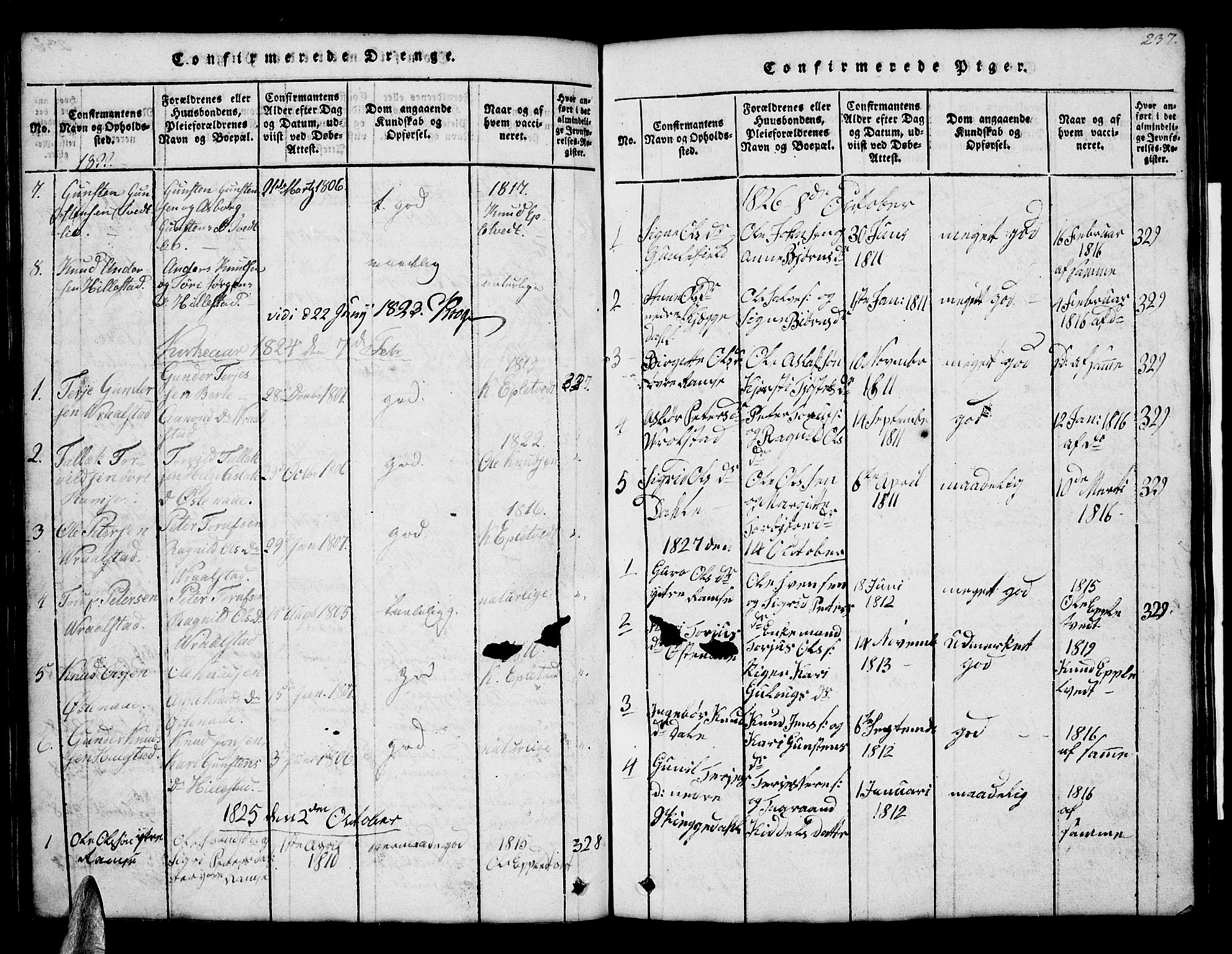 Åmli sokneprestkontor, AV/SAK-1111-0050/F/Fb/Fbb/L0001: Parish register (copy) no. B 1, 1816-1889, p. 237