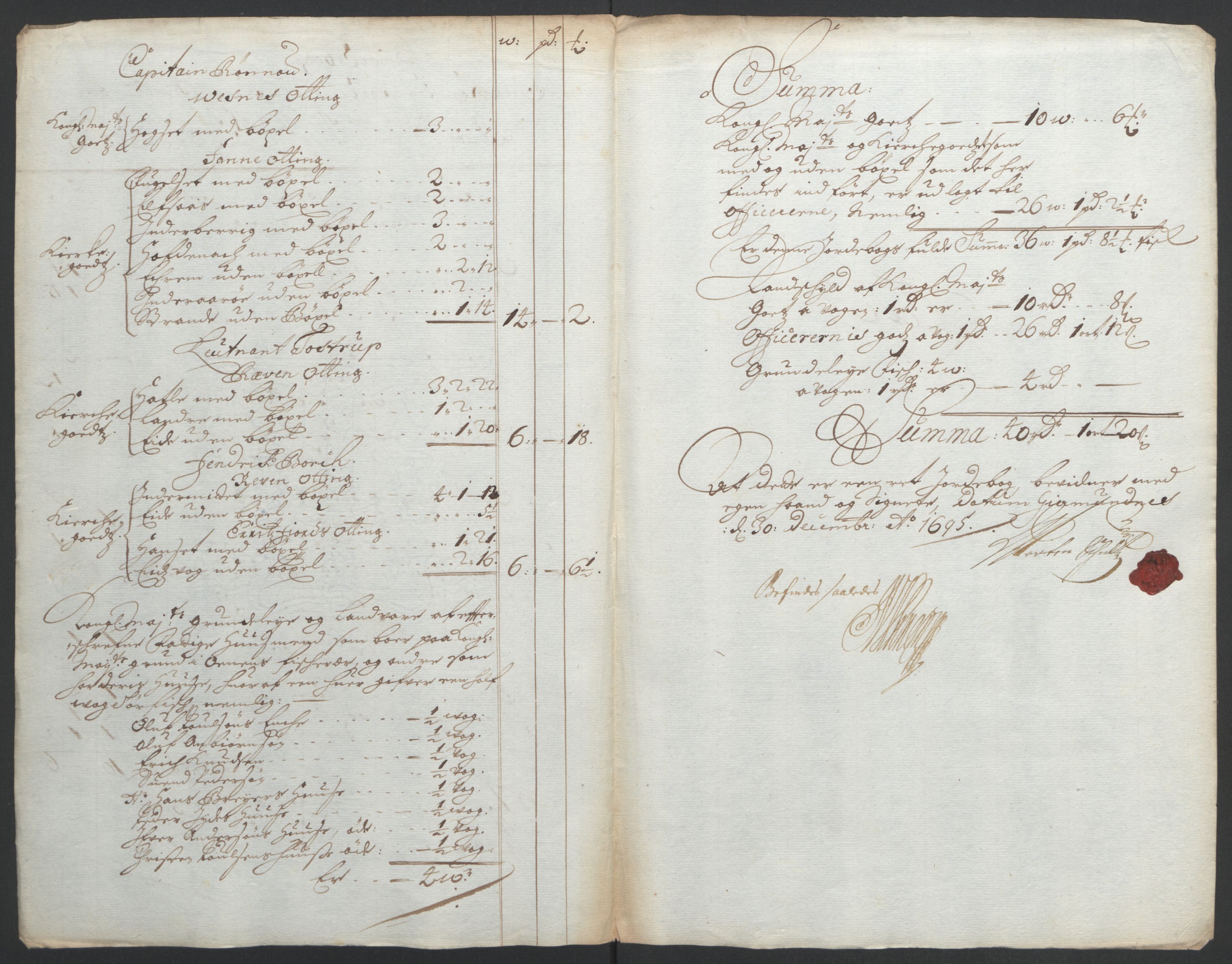 Rentekammeret inntil 1814, Reviderte regnskaper, Fogderegnskap, RA/EA-4092/R55/L3652: Fogderegnskap Romsdal, 1695-1696, p. 99