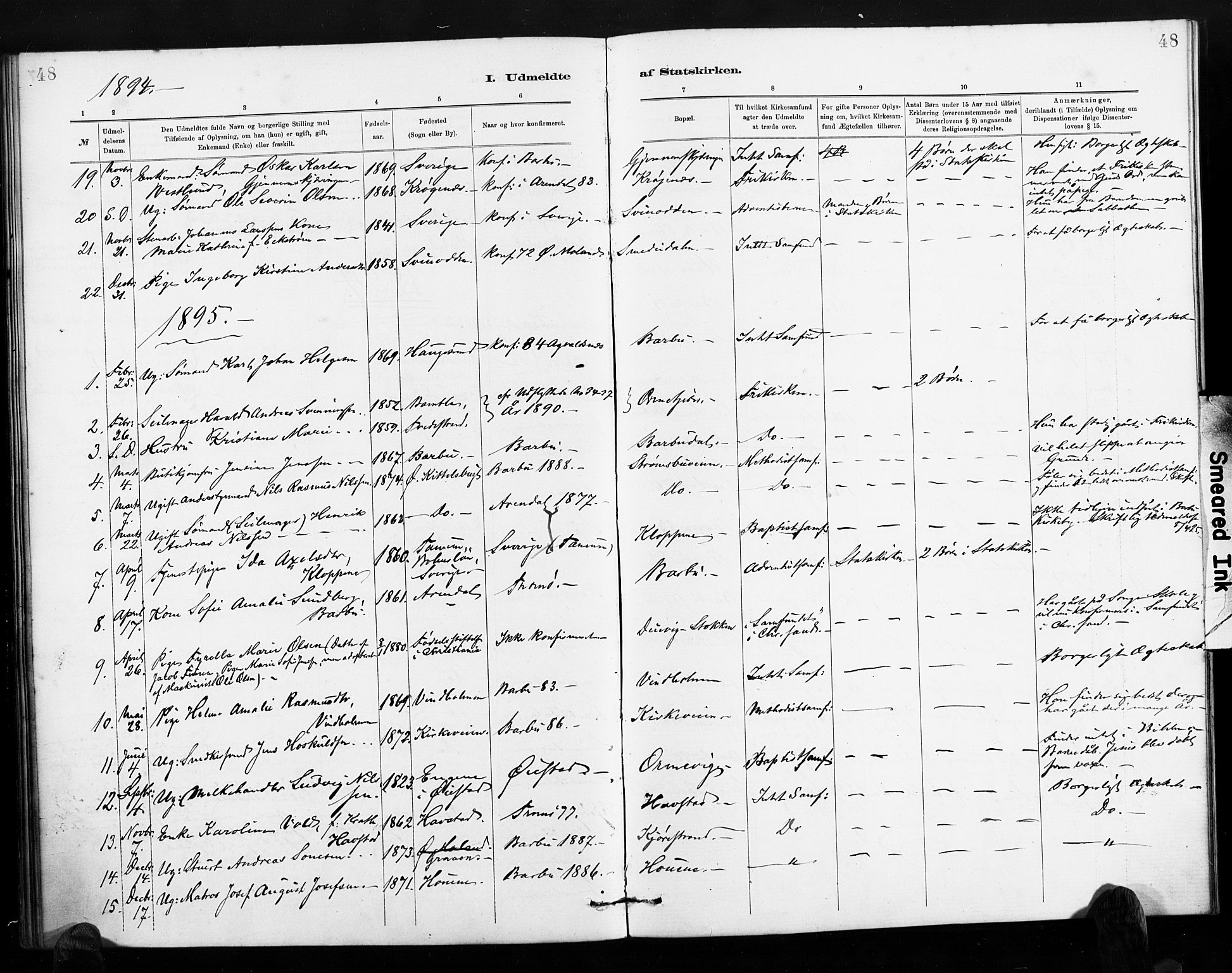 Barbu sokneprestkontor, AV/SAK-1111-0003/F/Fa/L0004: Parish register (official) no. A 4, 1883-1909, p. 48