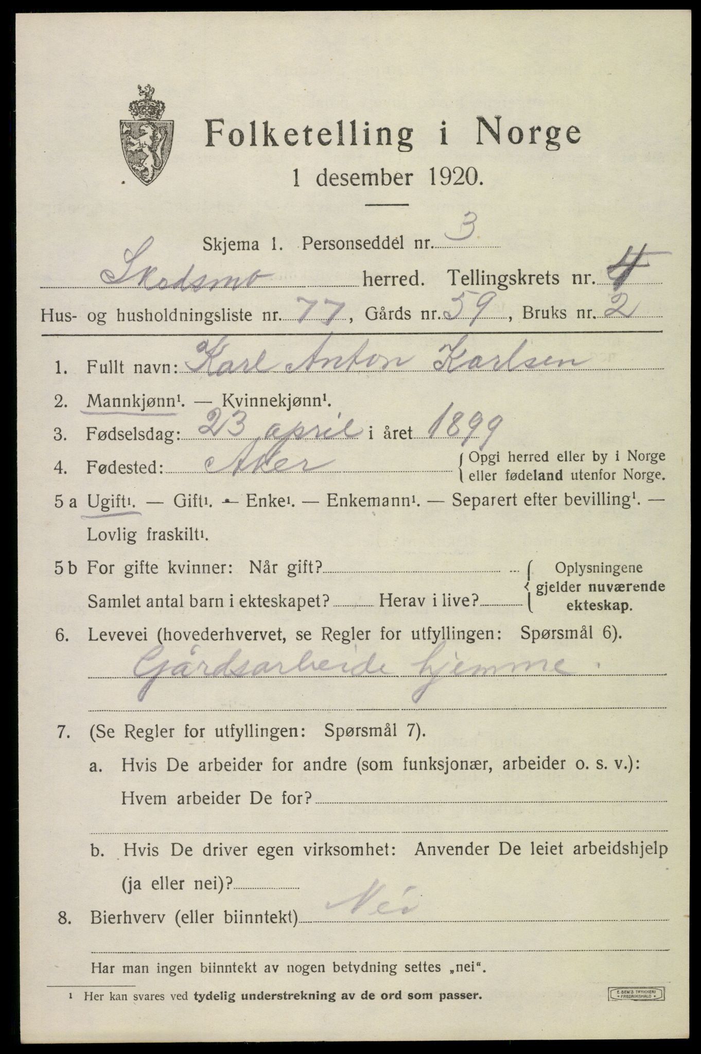 SAO, 1920 census for Skedsmo, 1920, p. 5157