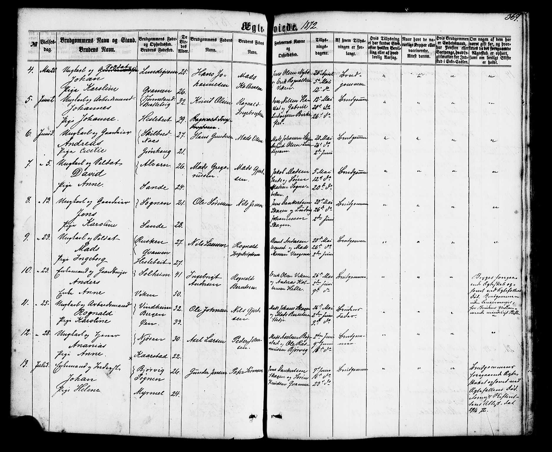 Gaular sokneprestembete, AV/SAB-A-80001/H/Haa: Parish register (official) no. A 5, 1860-1881, p. 369