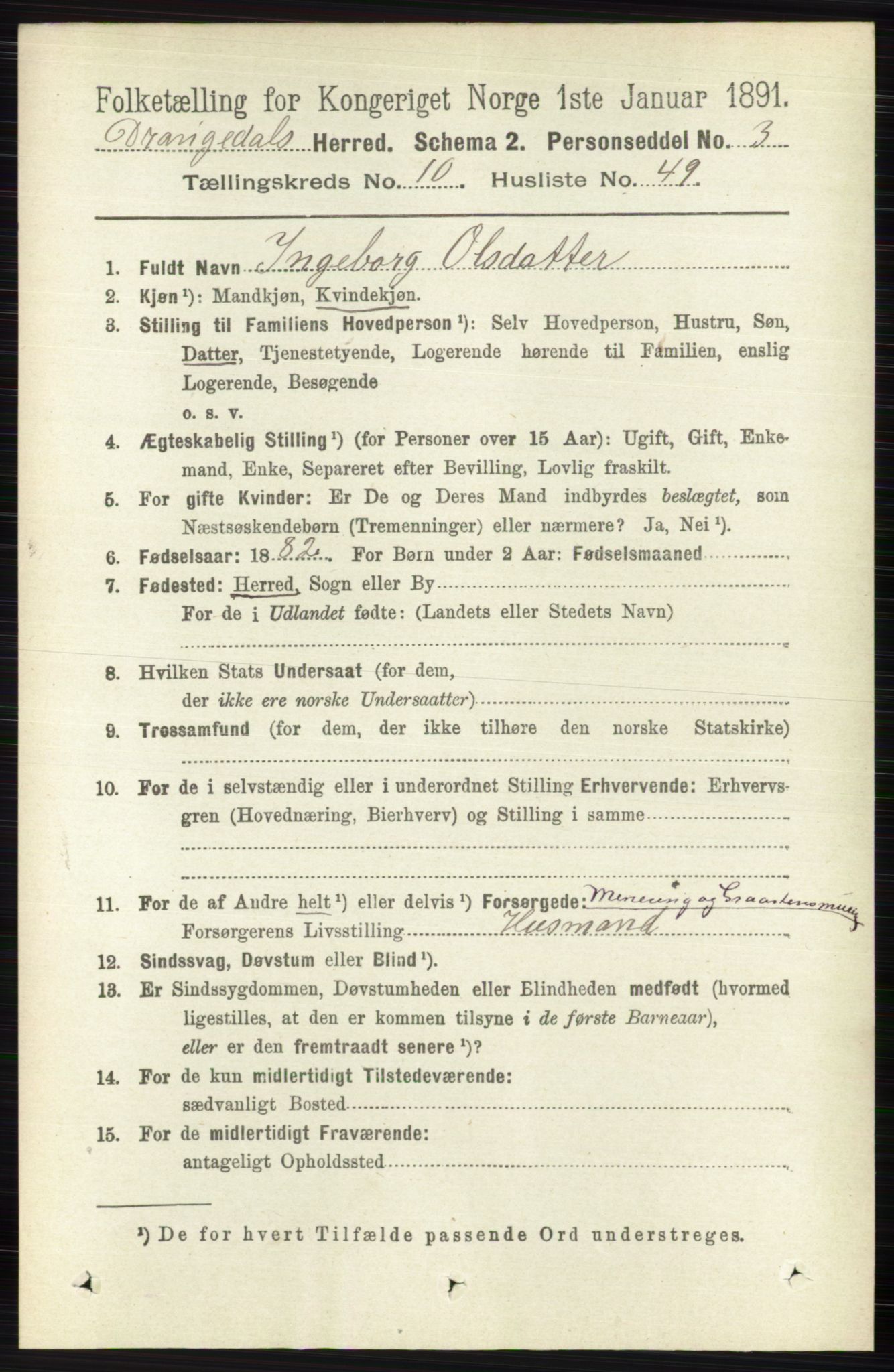 RA, 1891 census for 0817 Drangedal, 1891, p. 3734