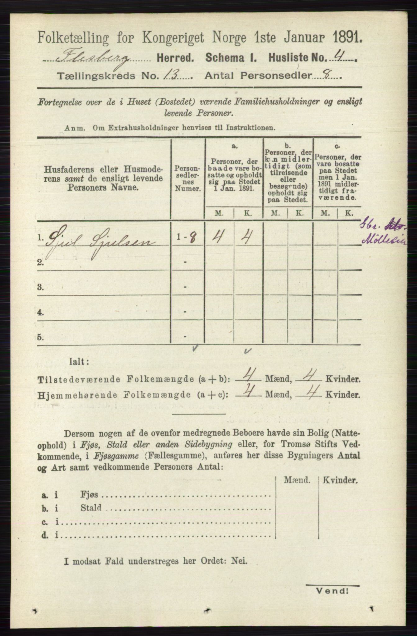 RA, 1891 census for 0631 Flesberg, 1891, p. 2188