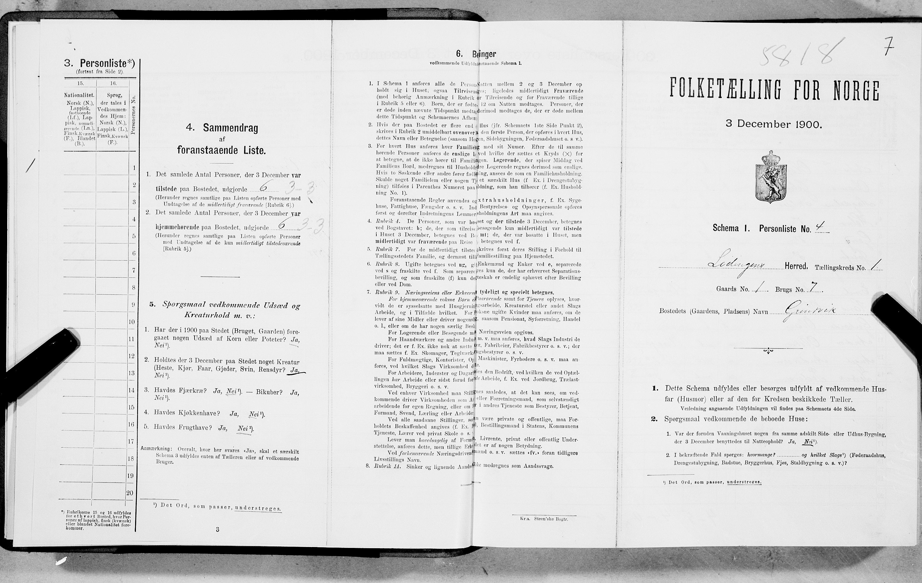 SAT, 1900 census for Lødingen, 1900, p. 7