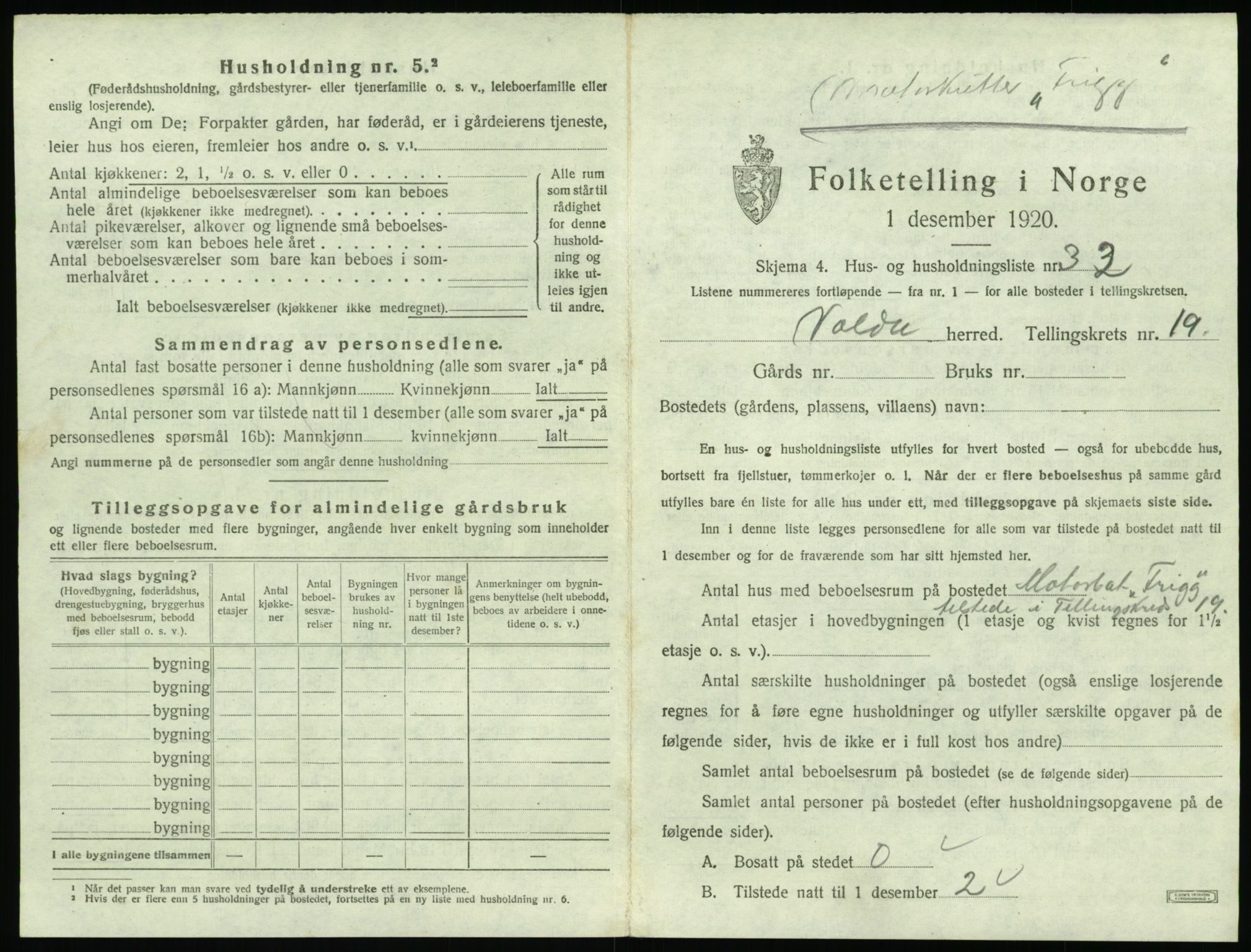 SAT, 1920 census for Volda, 1920, p. 1386