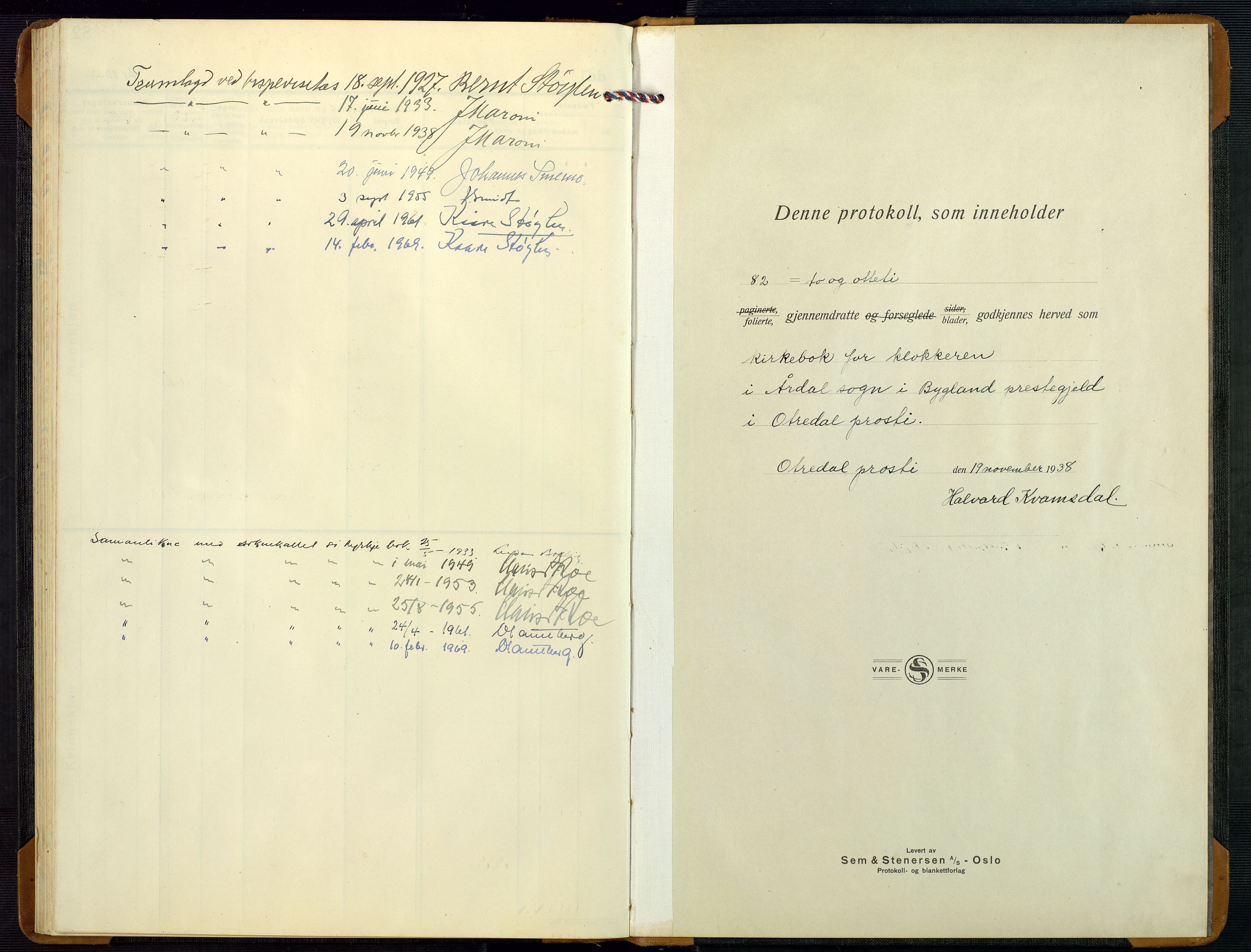 Bygland sokneprestkontor, SAK/1111-0006/F/Fb/Fbd/L0004: Parish register (copy) no. B 4, 1926-1971