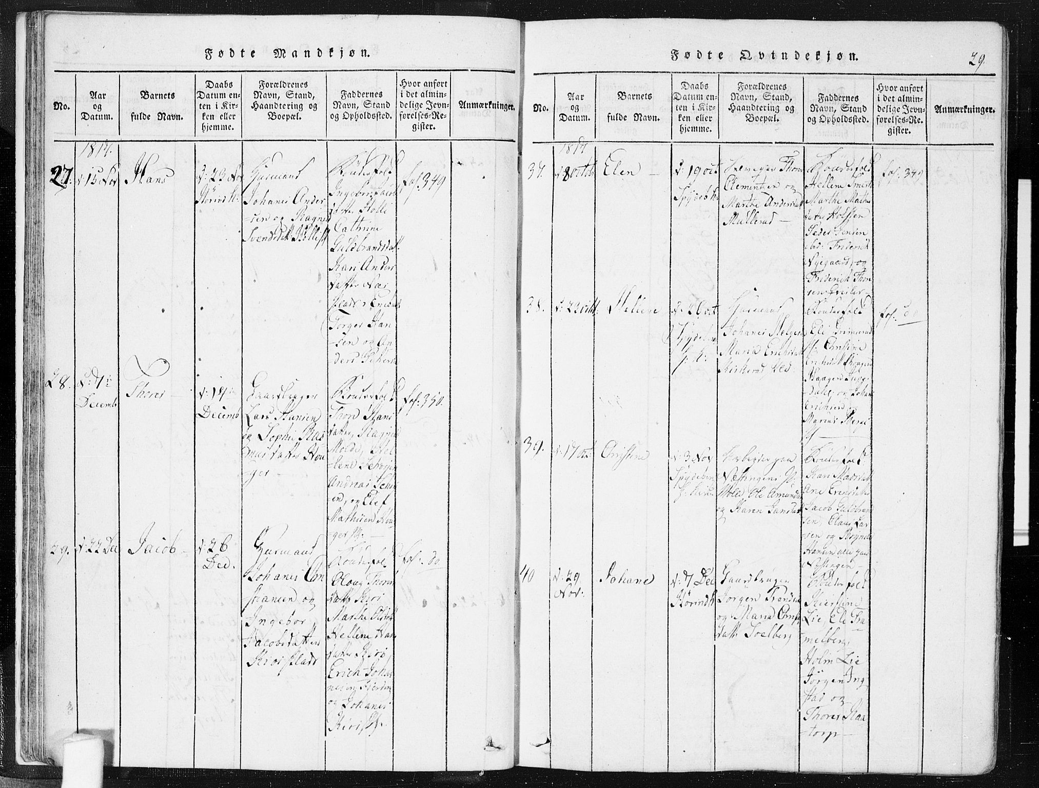 Spydeberg prestekontor Kirkebøker, AV/SAO-A-10924/F/Fa/L0004: Parish register (official) no. I 4, 1814-1841, p. 29