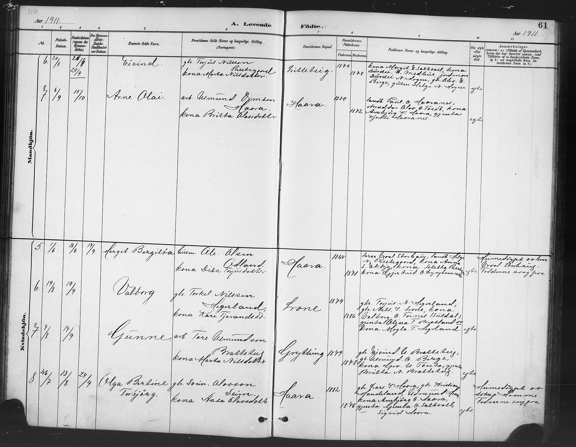 Røldal sokneprestembete, SAB/A-100247: Parish register (copy) no. A 3, 1887-1917, p. 61