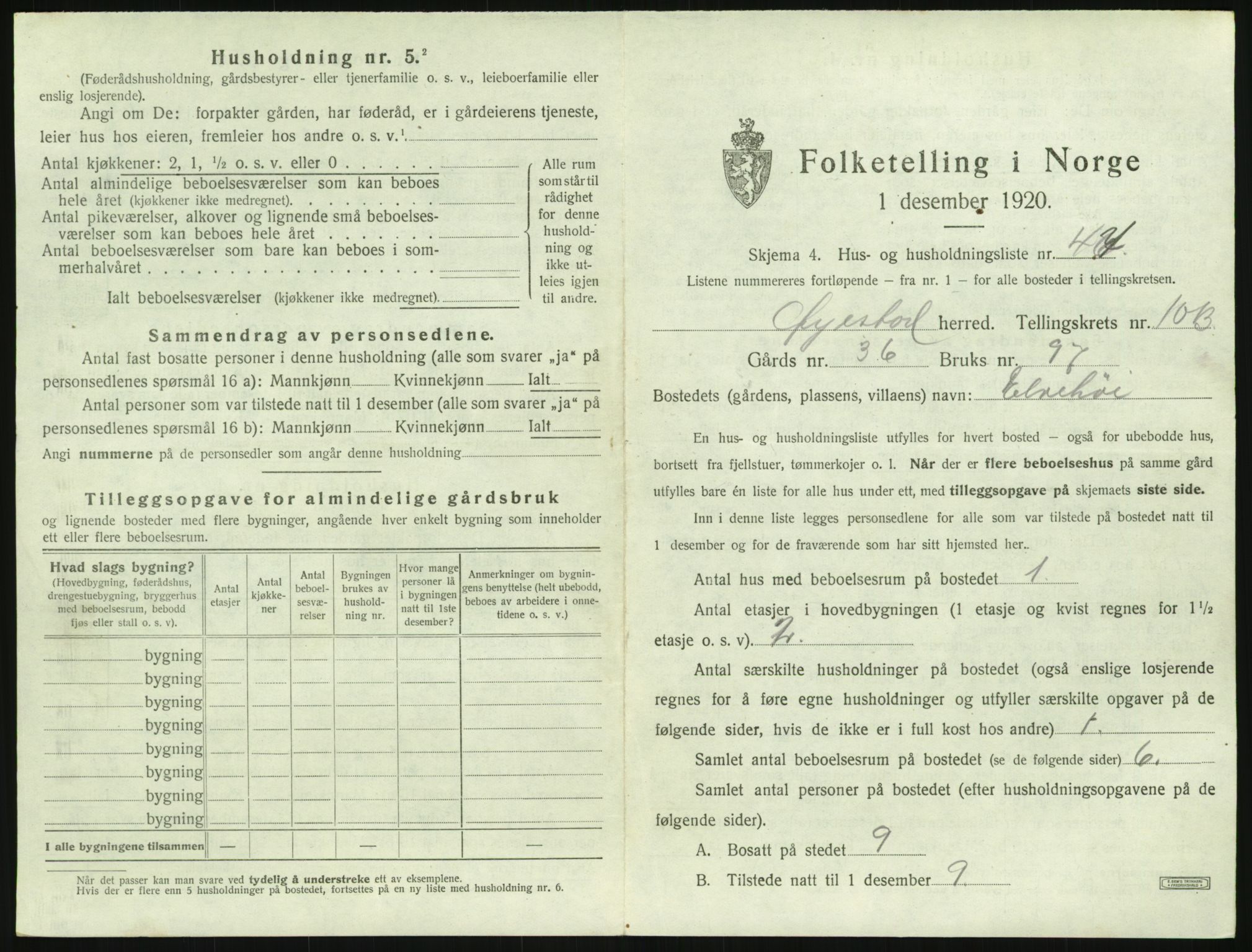 SAK, 1920 census for Øyestad, 1920, p. 1076