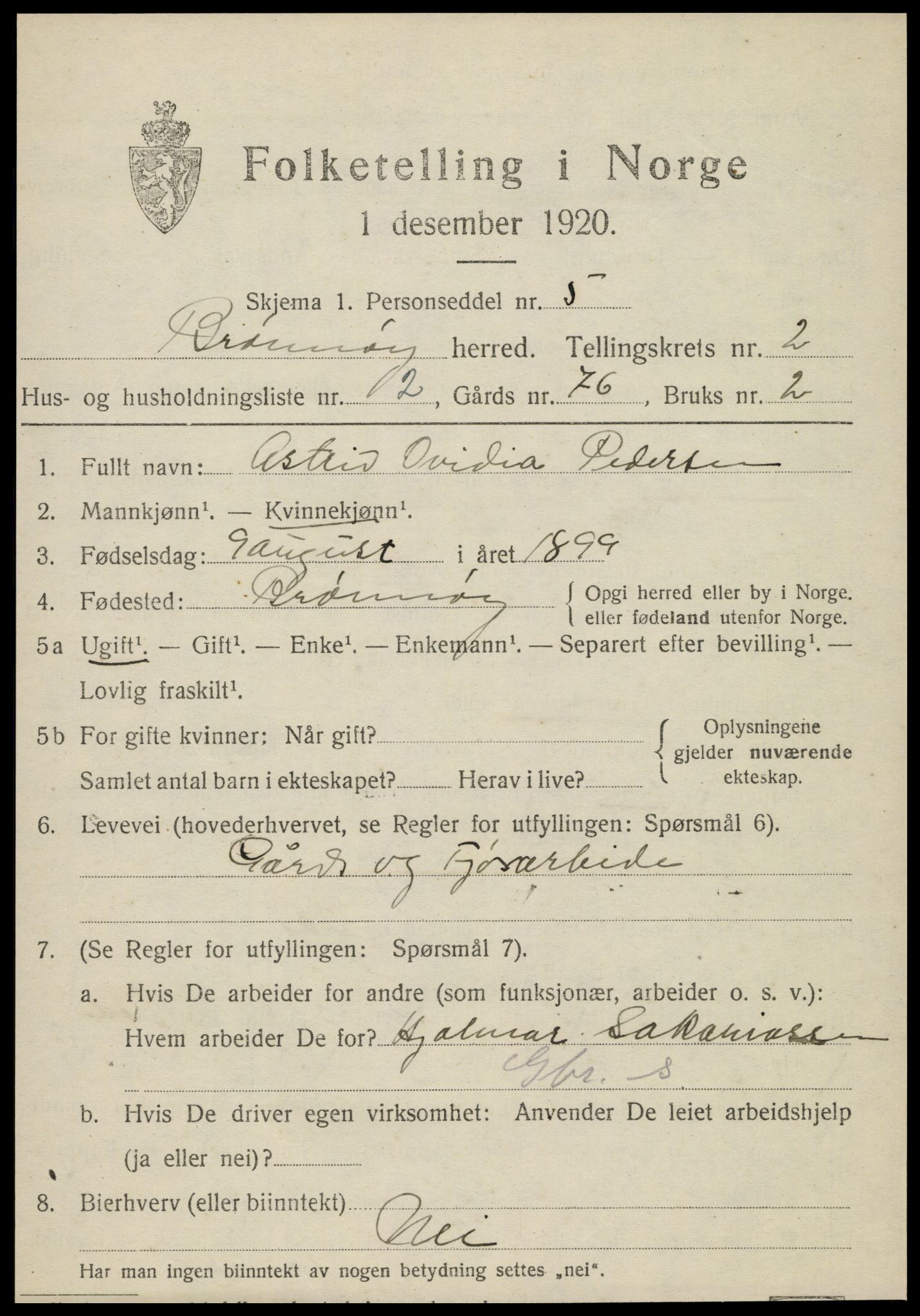 SAT, 1920 census for Brønnøy, 1920, p. 1872