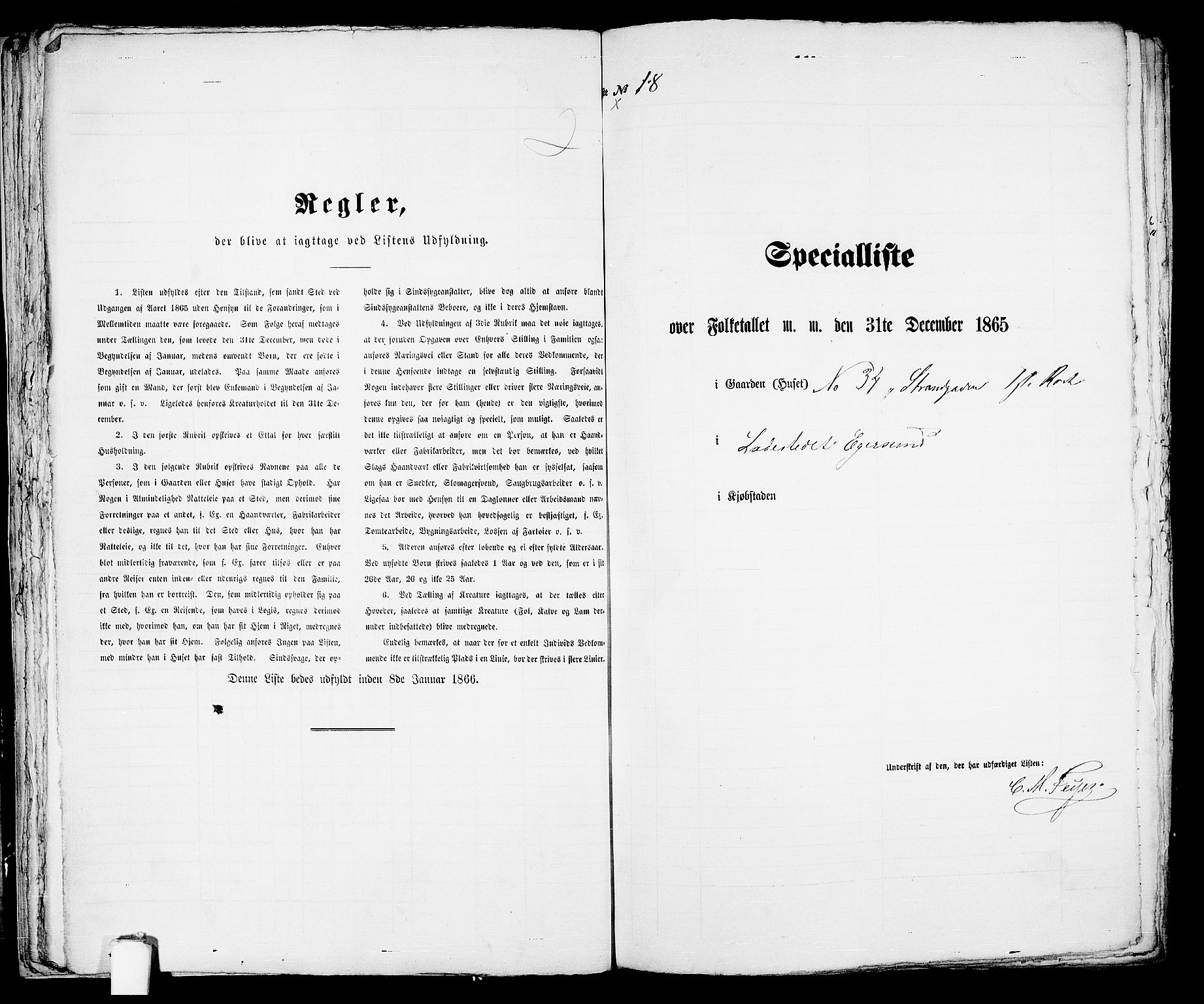 RA, 1865 census for Eigersund parish, Egersund town, 1865, p. 44