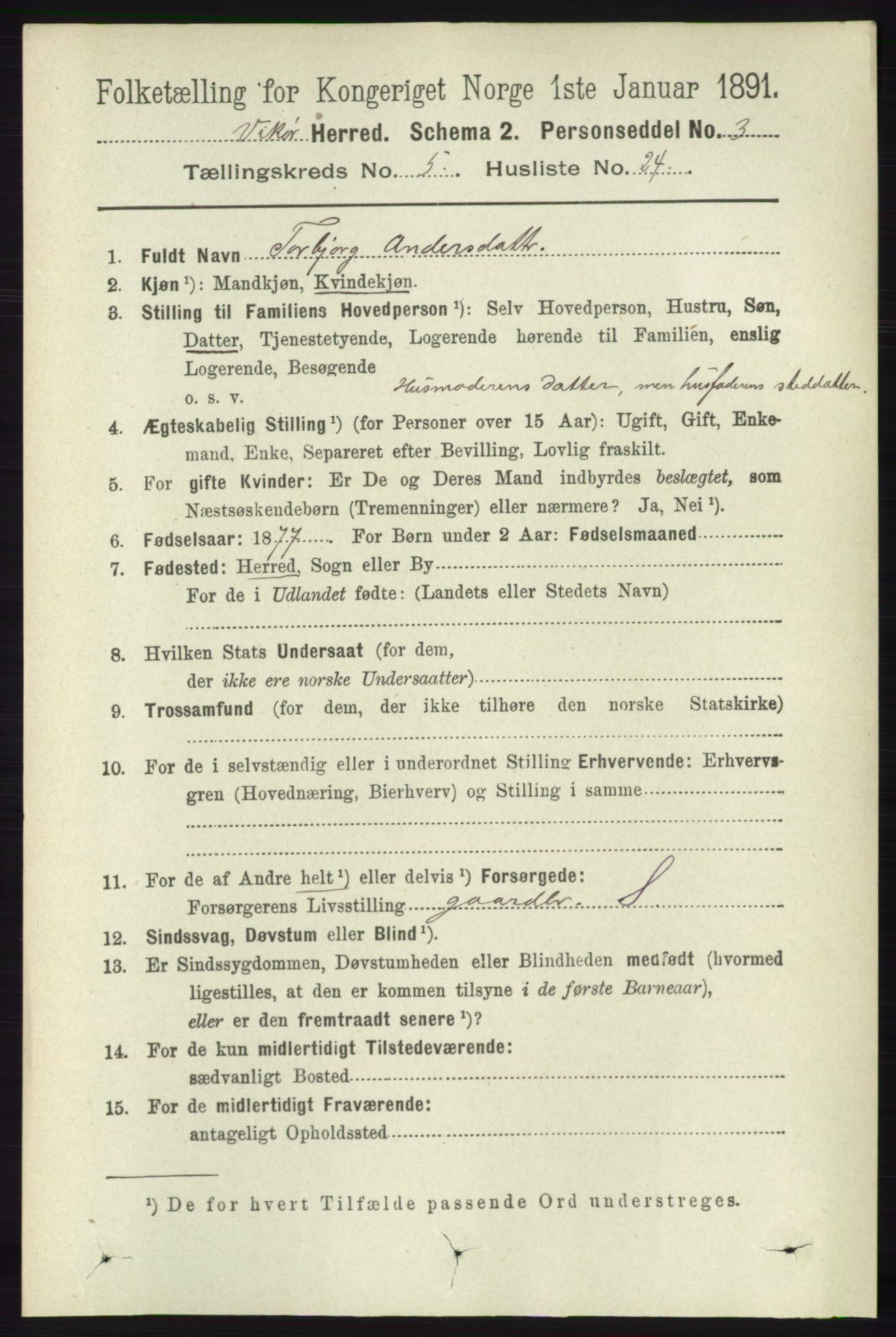 RA, 1891 census for 1238 Vikør, 1891, p. 1539