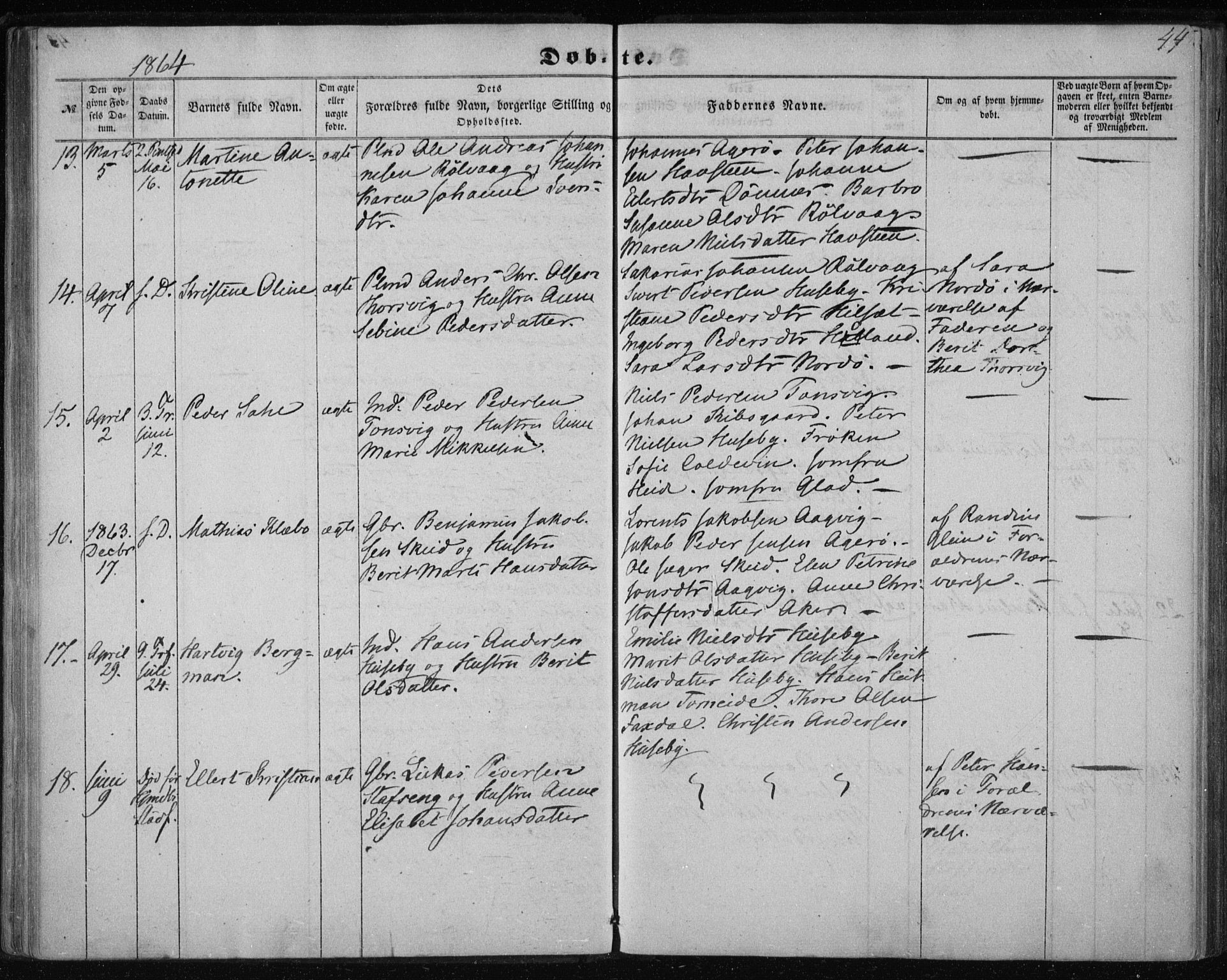 Ministerialprotokoller, klokkerbøker og fødselsregistre - Nordland, AV/SAT-A-1459/835/L0523: Parish register (official) no. 835A01, 1855-1865, p. 44