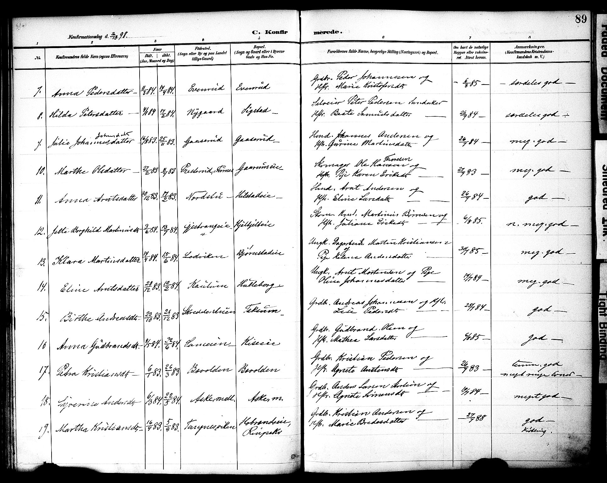 Nes prestekontor, Hedmark, AV/SAH-PREST-020/K/Ka/L0010: Parish register (official) no. 10, 1887-1905, p. 89