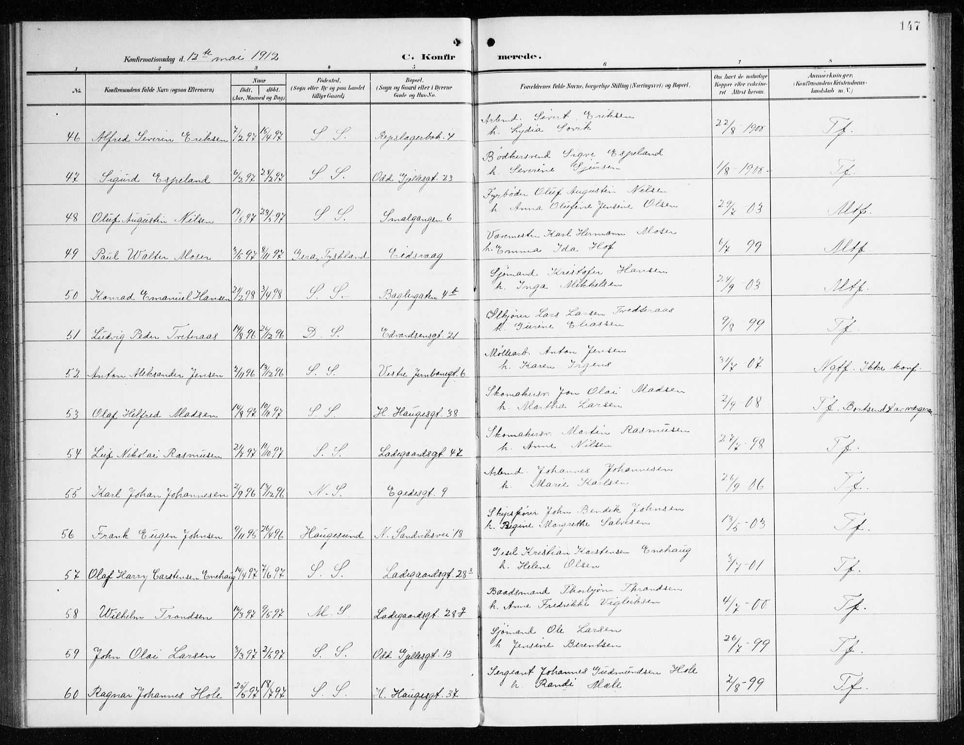 Sandviken Sokneprestembete, AV/SAB-A-77601/H/Ha/L0011: Parish register (official) no. C 2, 1905-1918, p. 147