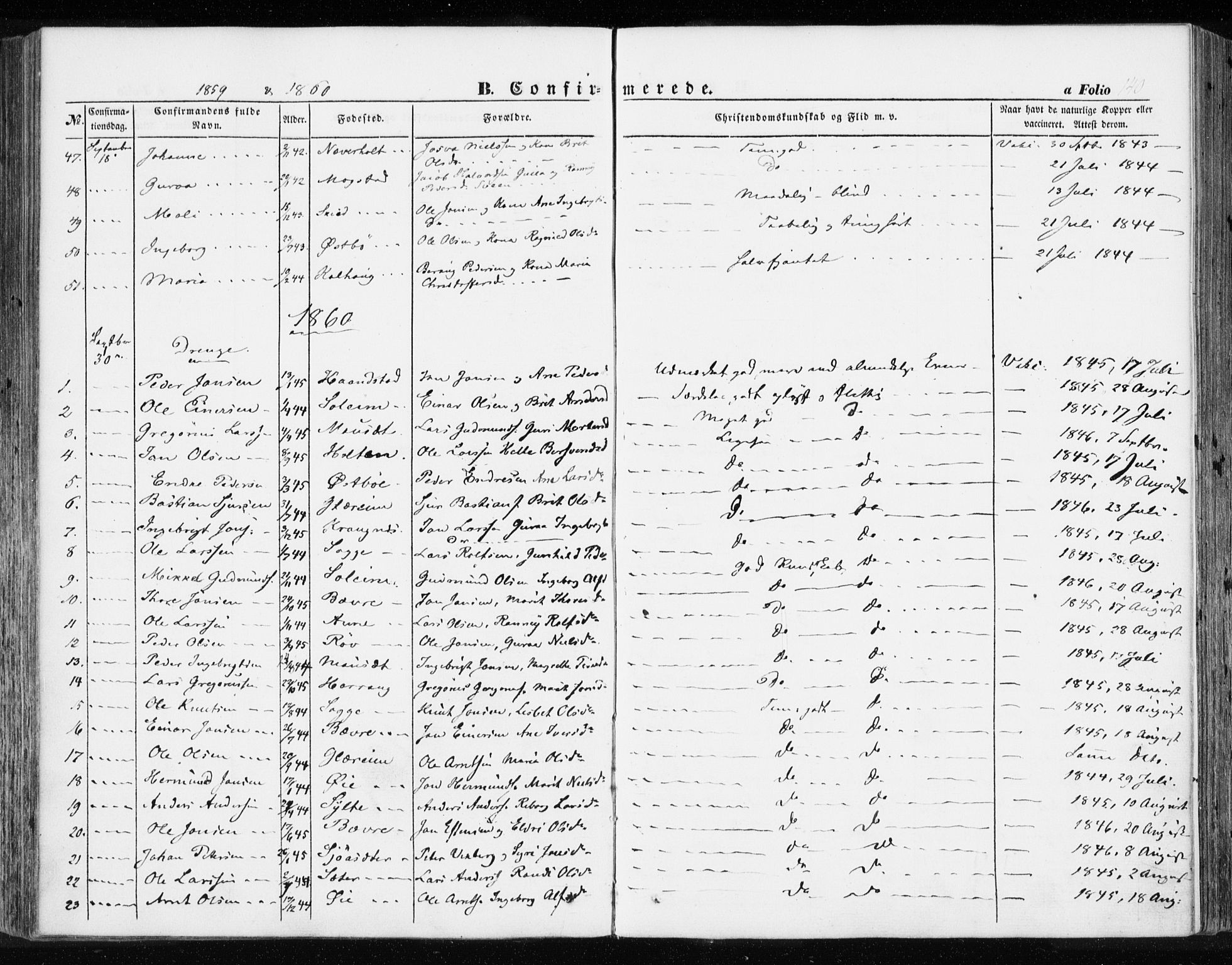 Ministerialprotokoller, klokkerbøker og fødselsregistre - Møre og Romsdal, SAT/A-1454/595/L1044: Parish register (official) no. 595A06, 1852-1863, p. 140