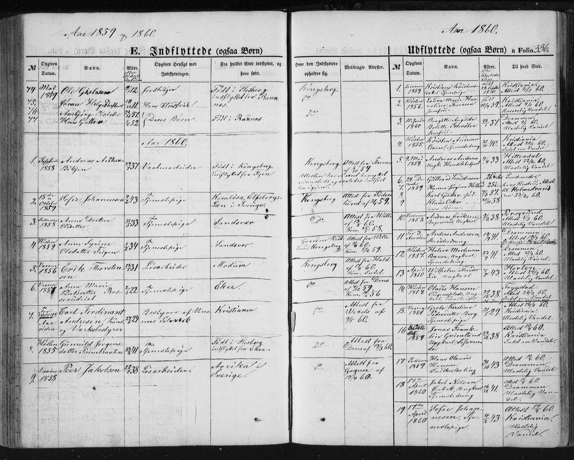 Kongsberg kirkebøker, SAKO/A-22/F/Fa/L0010: Parish register (official) no. I 10, 1859-1875, p. 336