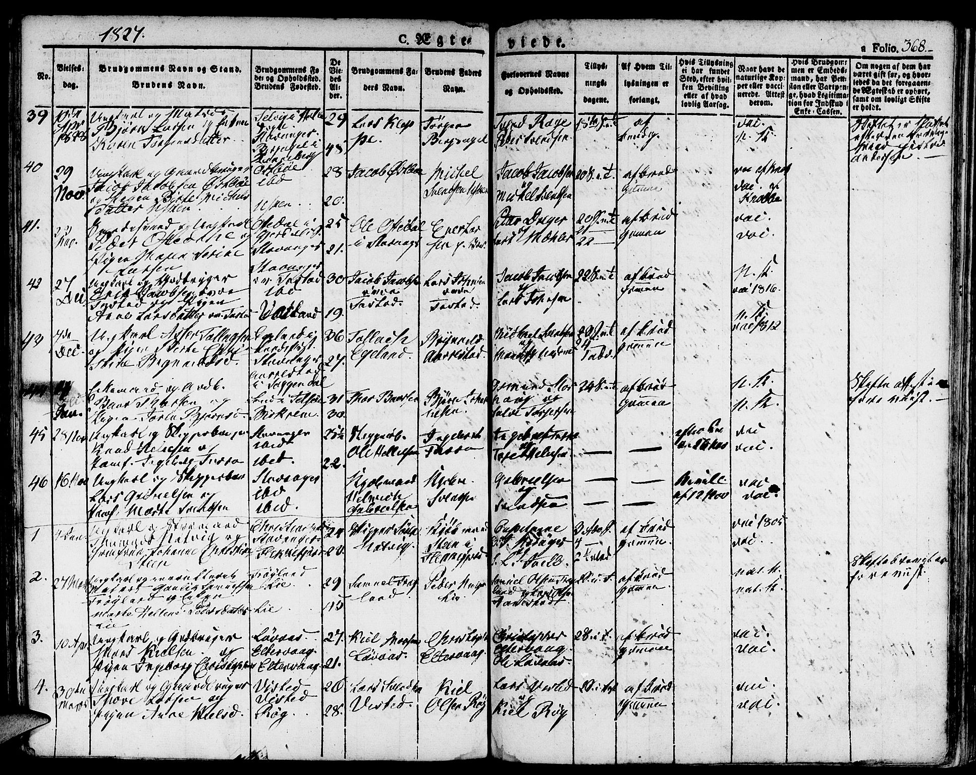 Domkirken sokneprestkontor, SAST/A-101812/001/30/30BA/L0009: Parish register (official) no. A 9, 1821-1832, p. 368