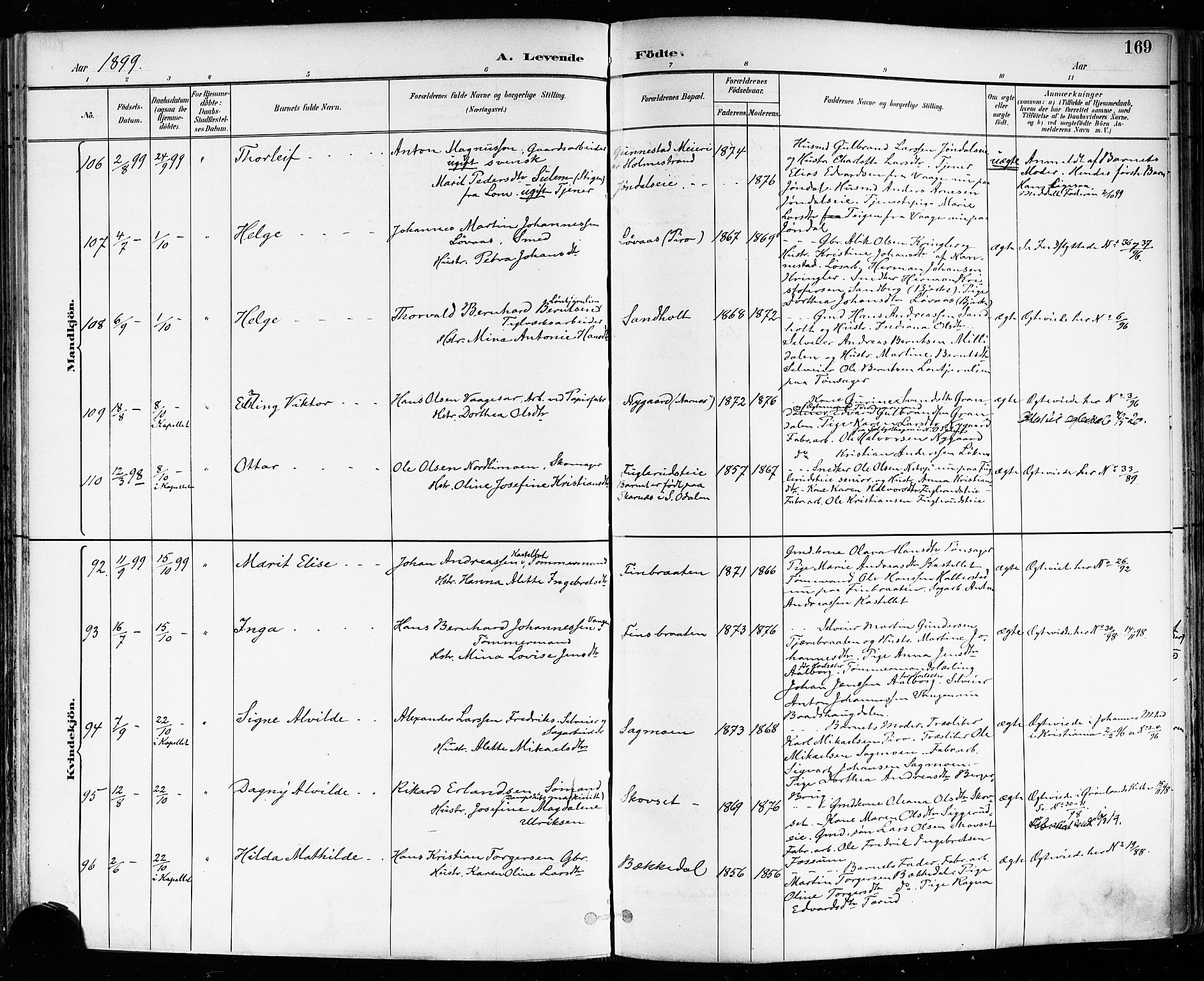 Eidsvoll prestekontor Kirkebøker, AV/SAO-A-10888/F/Fa/L0004: Parish register (official) no. I 4, 1891-1900, p. 169