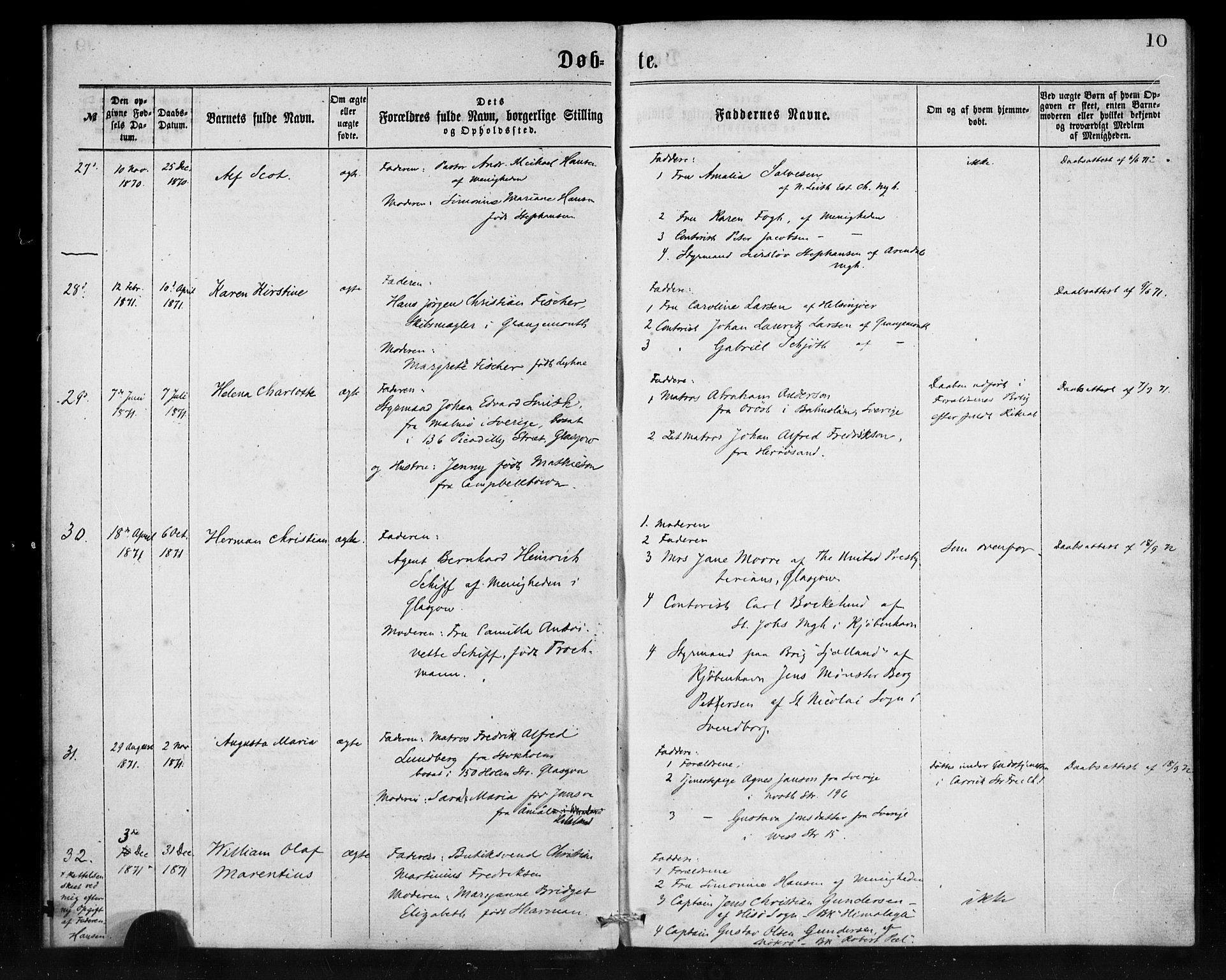 Den norske sjømannsmisjon i utlandet/Skotske havner (Leith, Glasgow), AV/SAB-SAB/PA-0100/H/Ha/Haa/L0001: Parish register (official) no. A 1, 1865-1880, p. 10