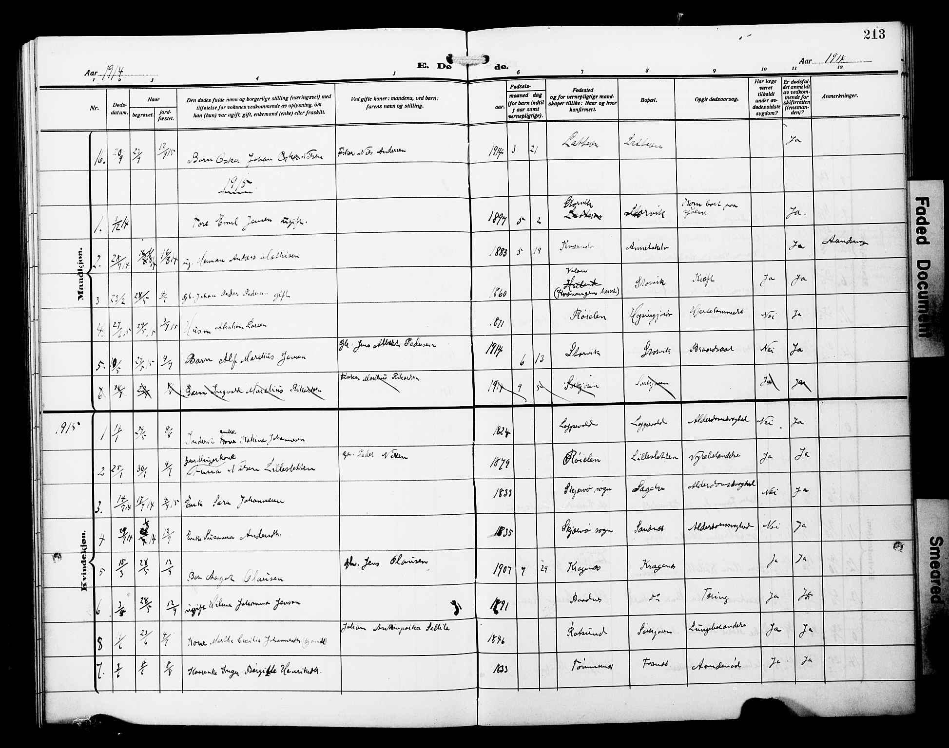 Skjervøy sokneprestkontor, AV/SATØ-S-1300/H/Ha/Hab/L0022klokker: Parish register (copy) no. 22, 1910-1926, p. 213