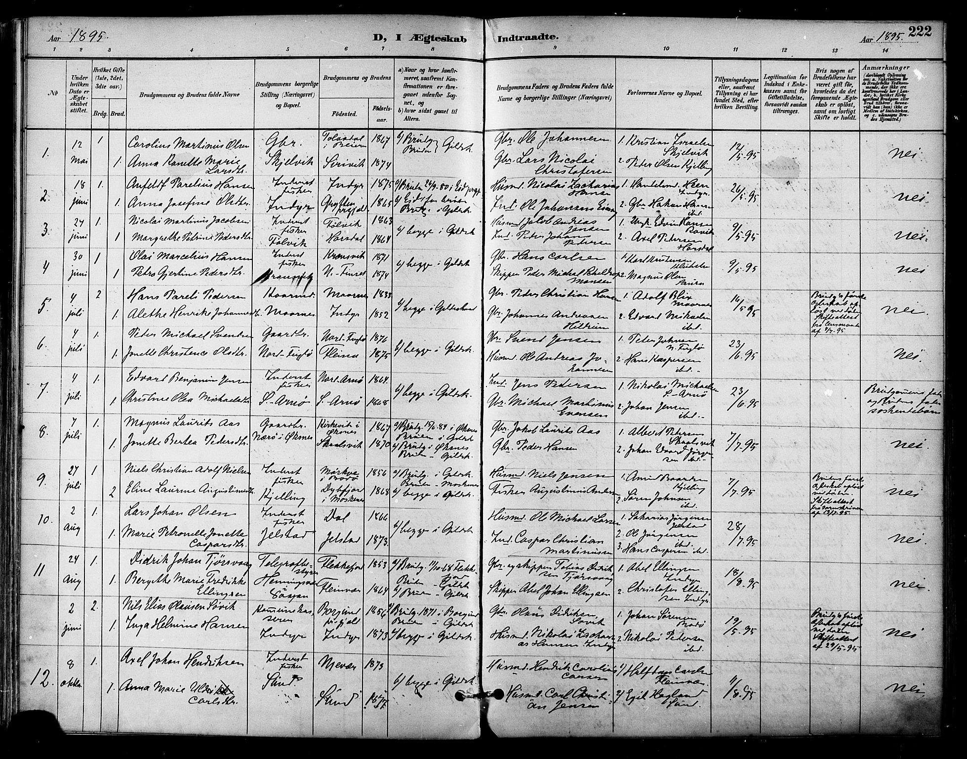 Ministerialprotokoller, klokkerbøker og fødselsregistre - Nordland, SAT/A-1459/805/L0101: Parish register (official) no. 805A07, 1892-1899, p. 222
