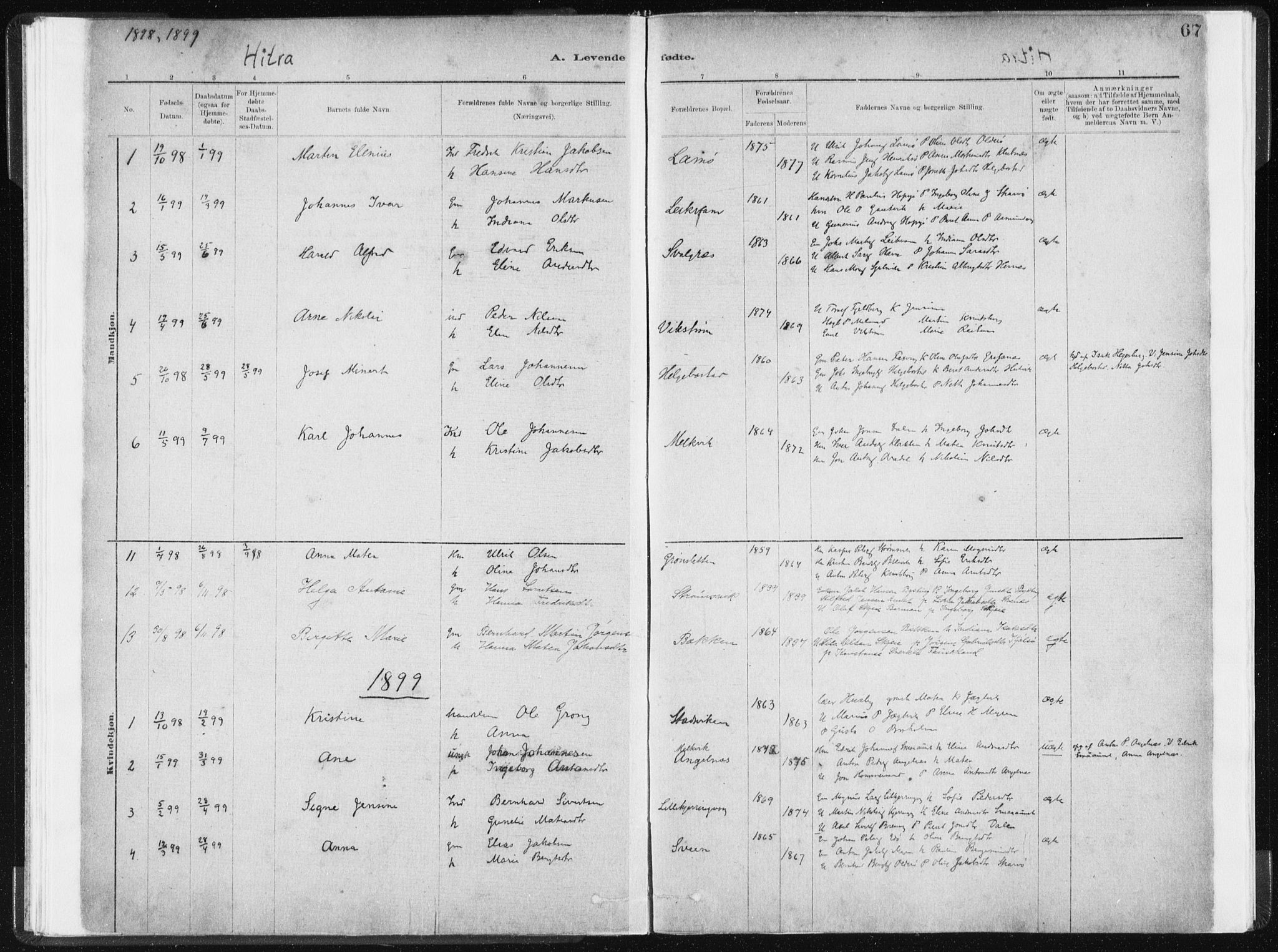 Ministerialprotokoller, klokkerbøker og fødselsregistre - Sør-Trøndelag, SAT/A-1456/634/L0533: Parish register (official) no. 634A09, 1882-1901, p. 67