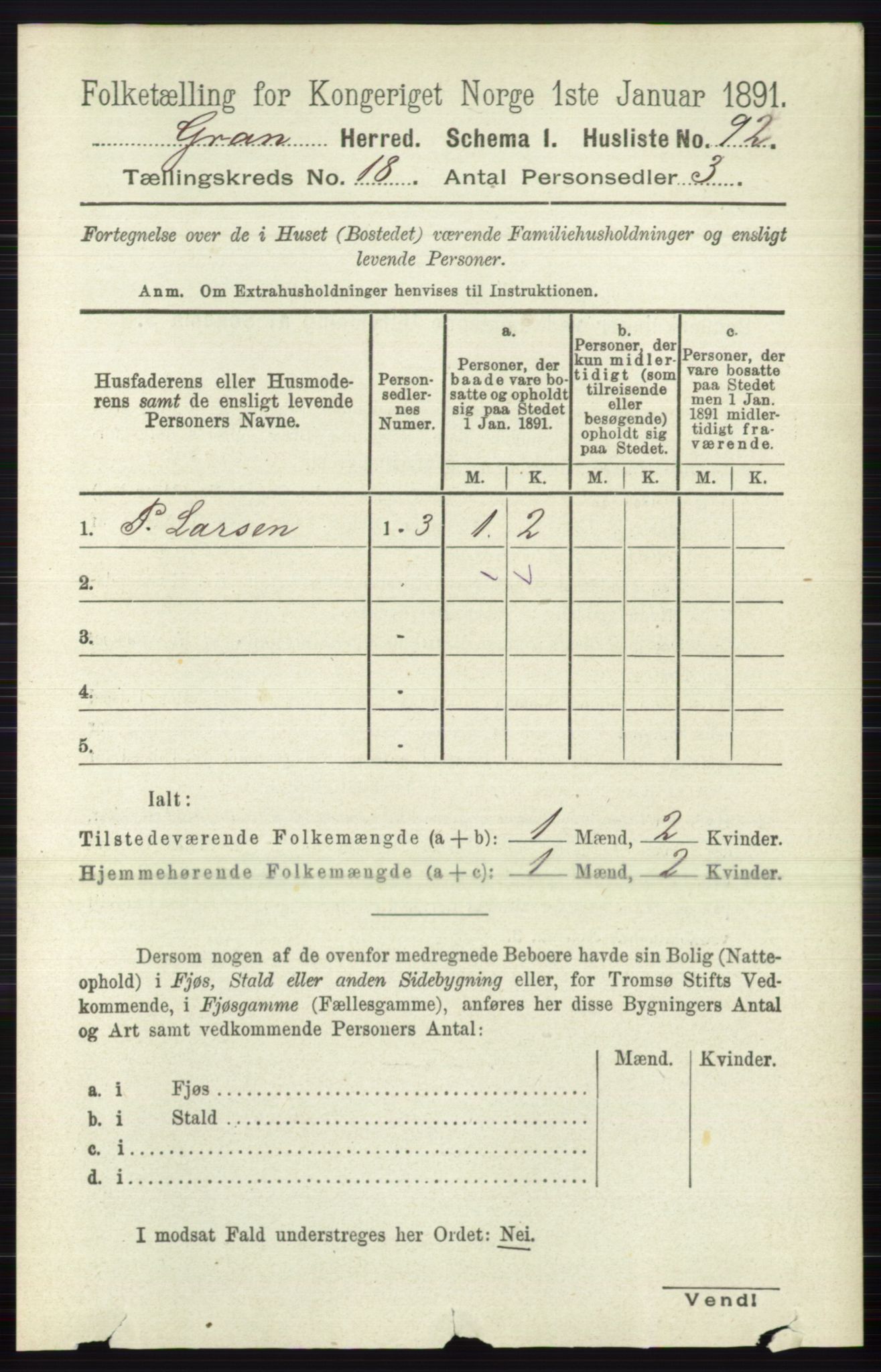 RA, 1891 census for 0534 Gran, 1891, p. 9531