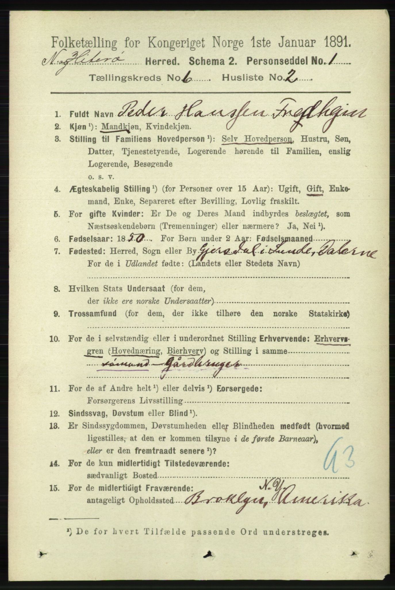 RA, 1891 census for 1043 Hidra og Nes, 1891, p. 2248