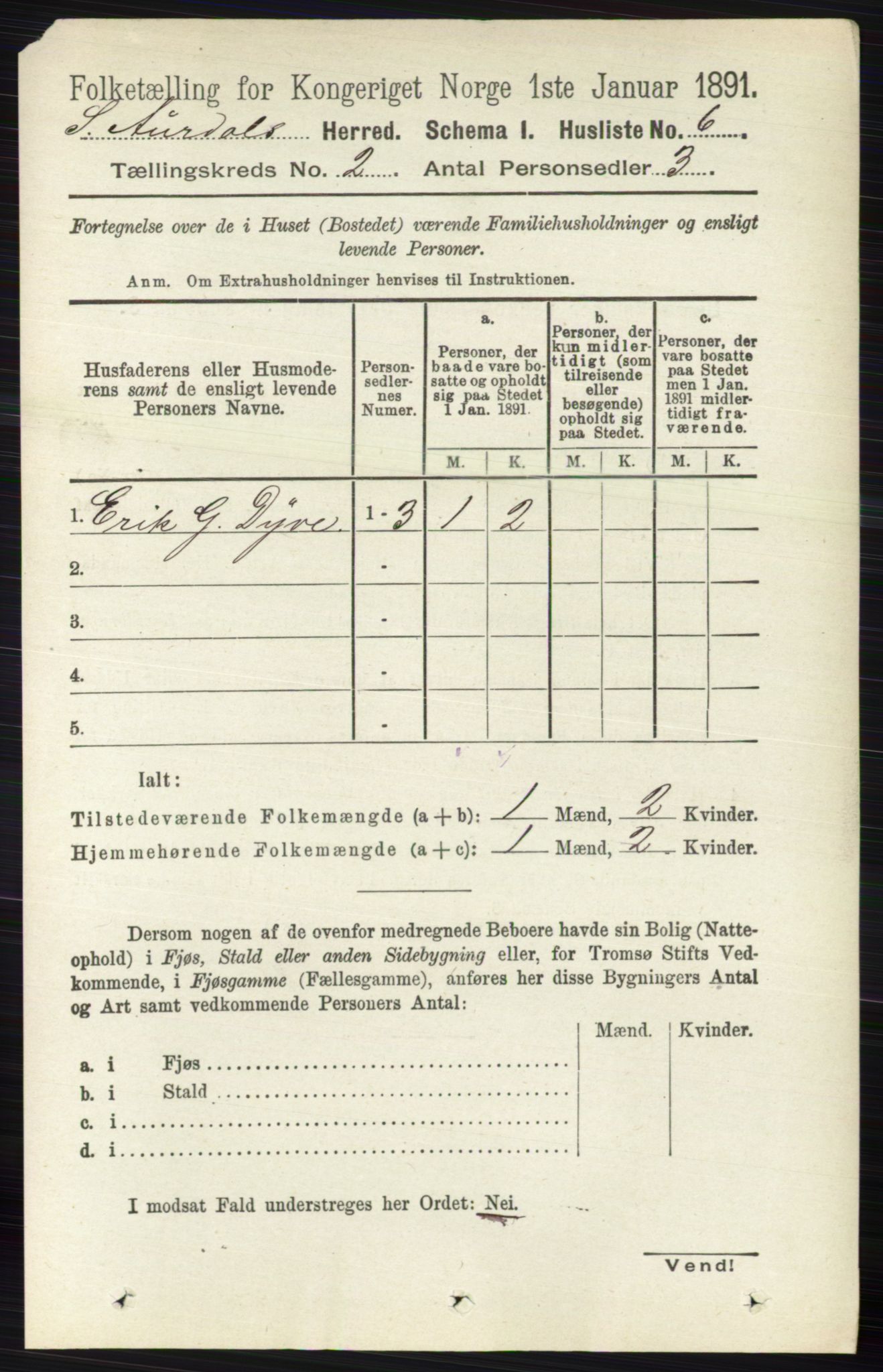 RA, 1891 census for 0540 Sør-Aurdal, 1891, p. 735