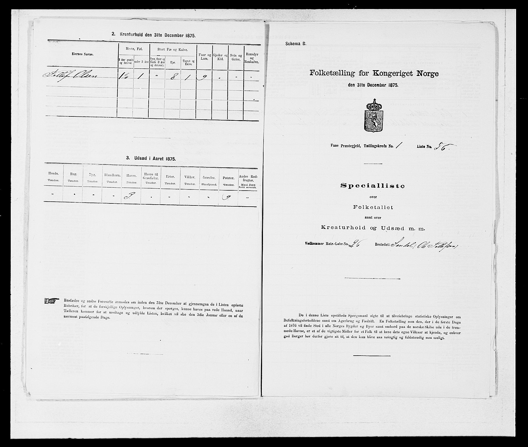 SAB, 1875 census for 1249P Fana, 1875, p. 143