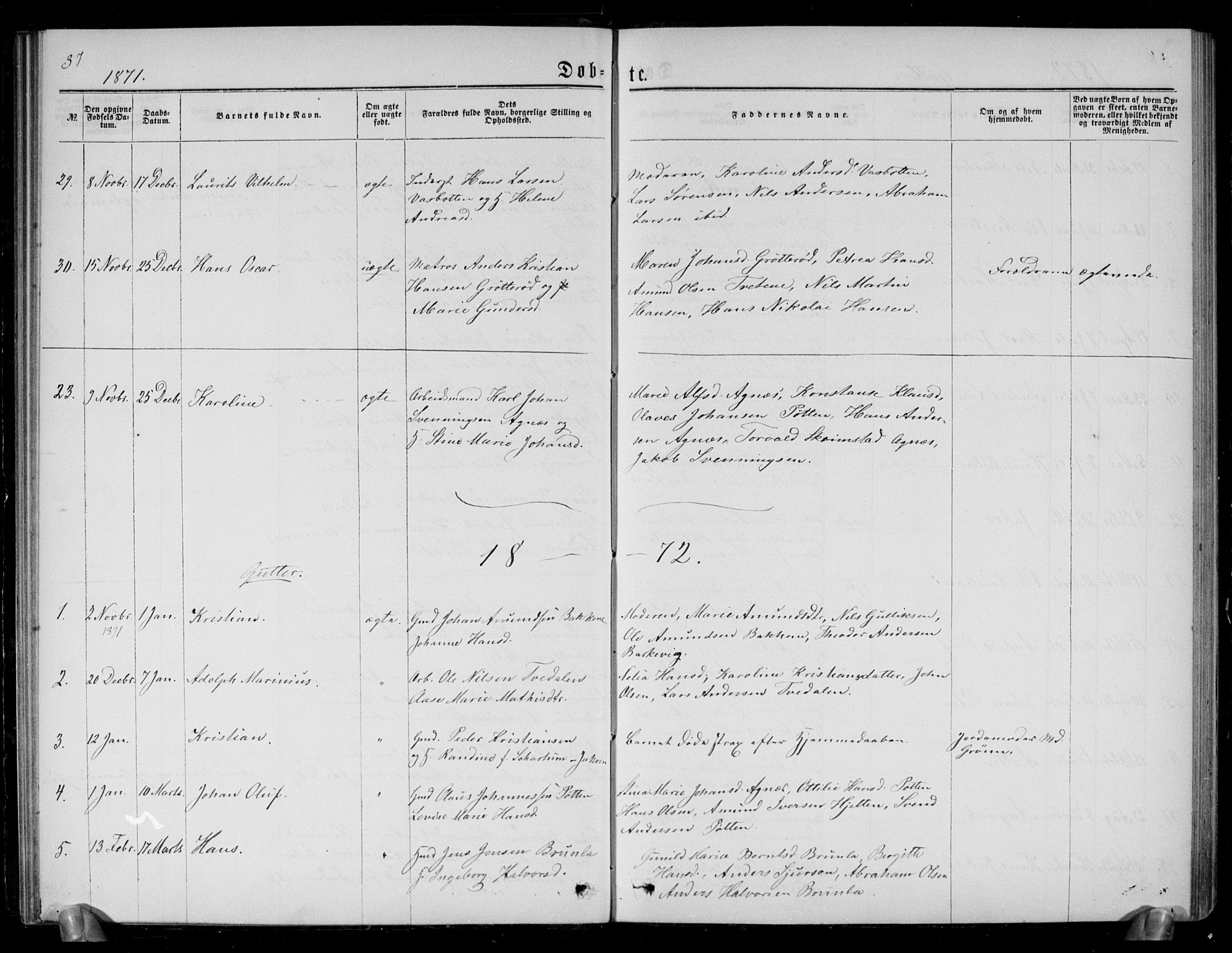 Brunlanes kirkebøker, SAKO/A-342/G/Ga/L0002: Parish register (copy) no. I 2, 1866-1876, p. 37