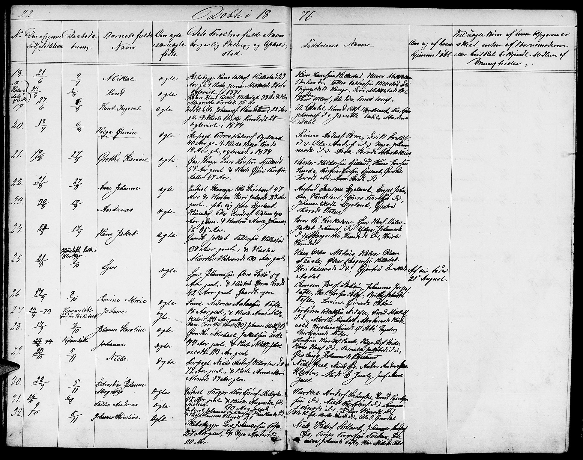 Fjelberg sokneprestembete, SAB/A-75201/H/Hab: Parish register (copy) no. B 3, 1868-1888, p. 22