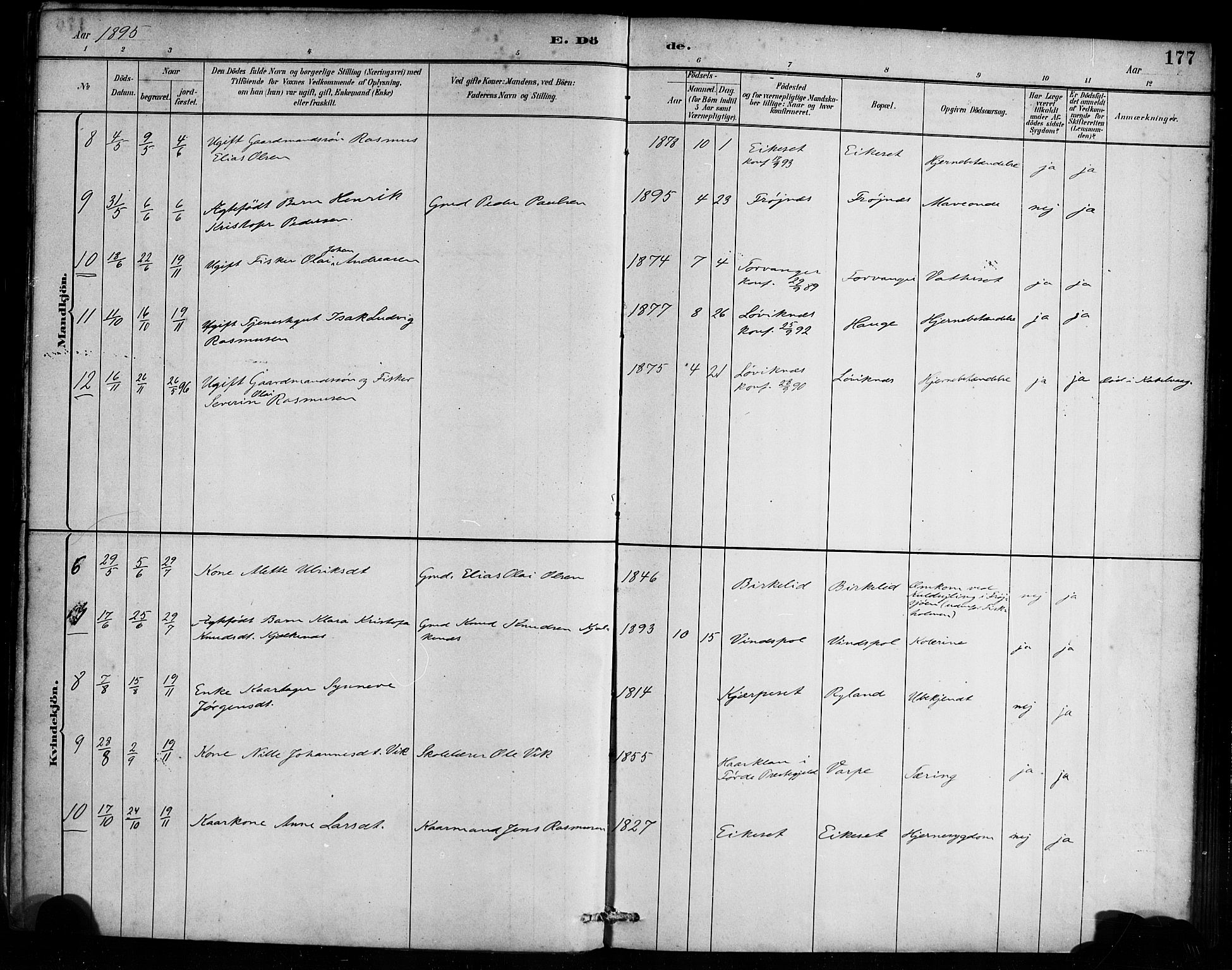 Bremanger sokneprestembete, AV/SAB-A-82201/H/Haa/Haab/L0001: Parish register (official) no. B 1, 1884-1895, p. 177