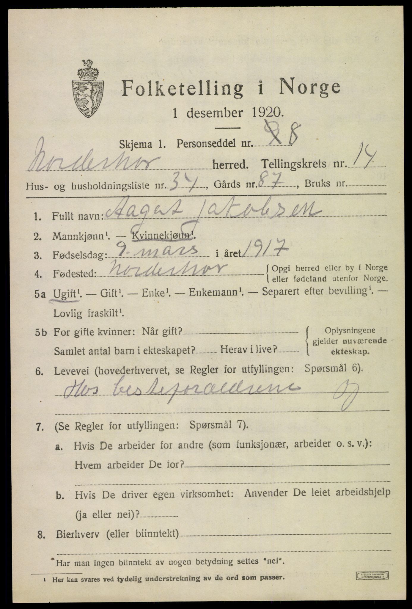 SAKO, 1920 census for Norderhov, 1920, p. 15224