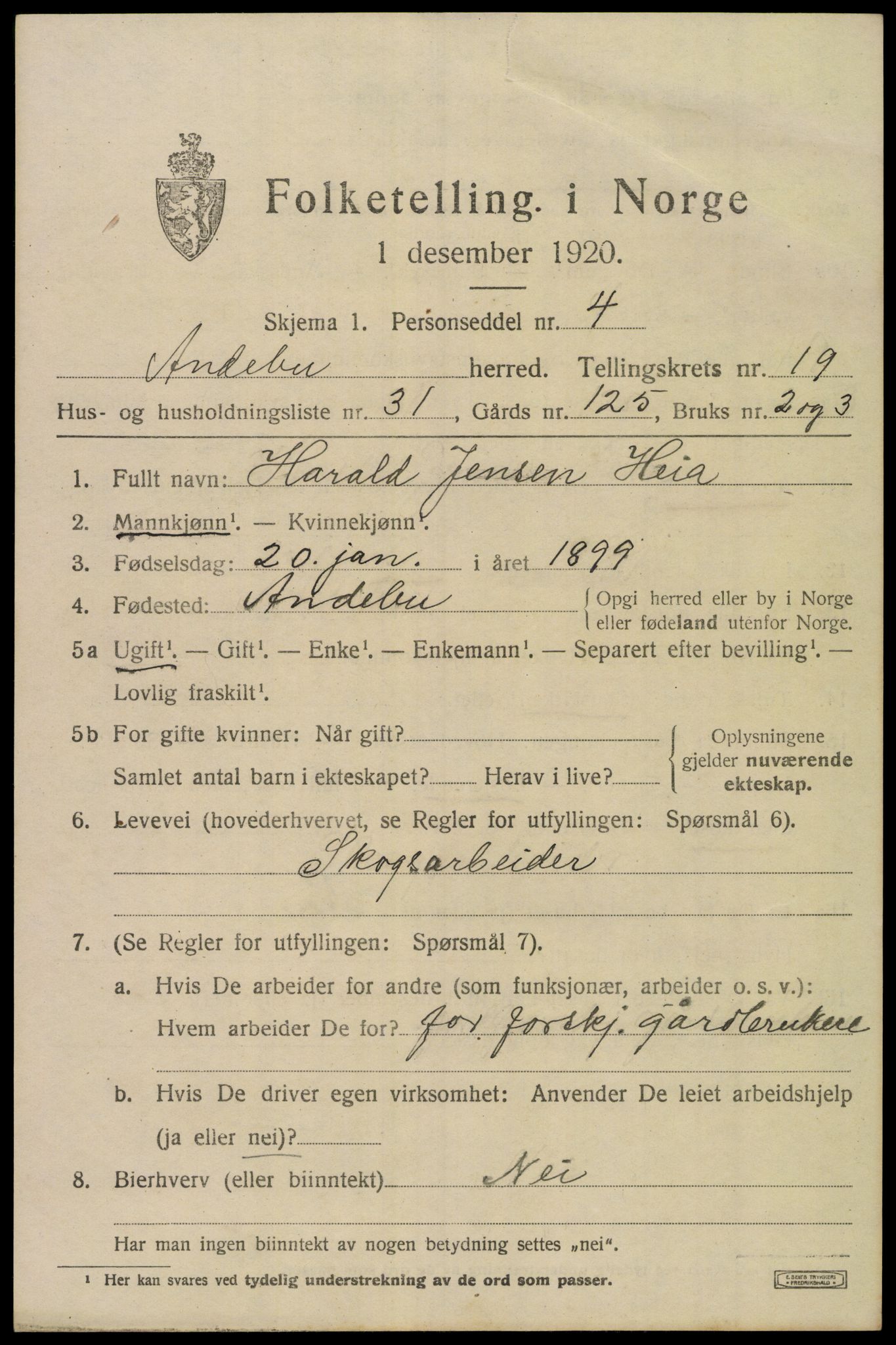 SAKO, 1920 census for Andebu, 1920, p. 6596