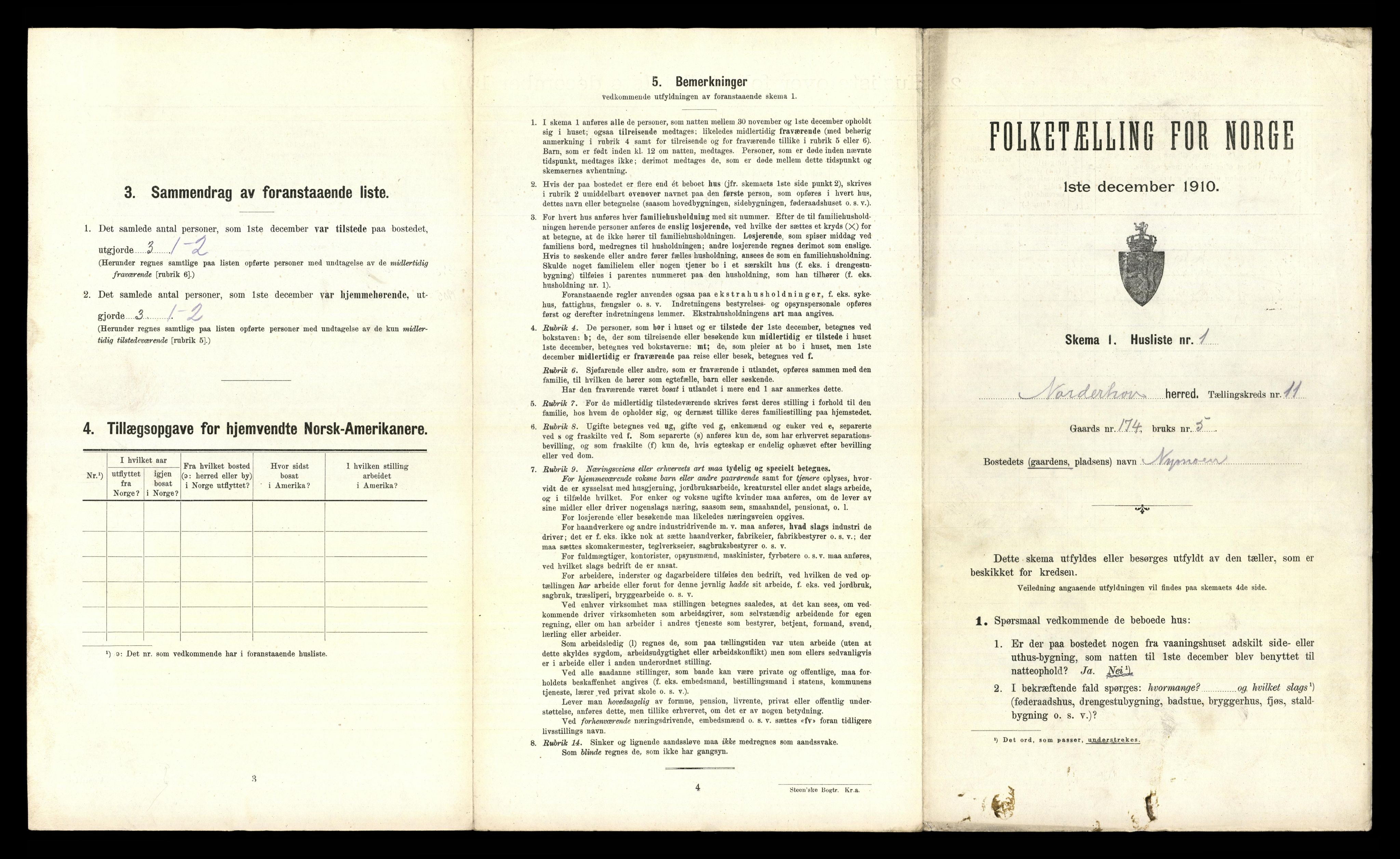 RA, 1910 census for Norderhov, 1910, p. 2732