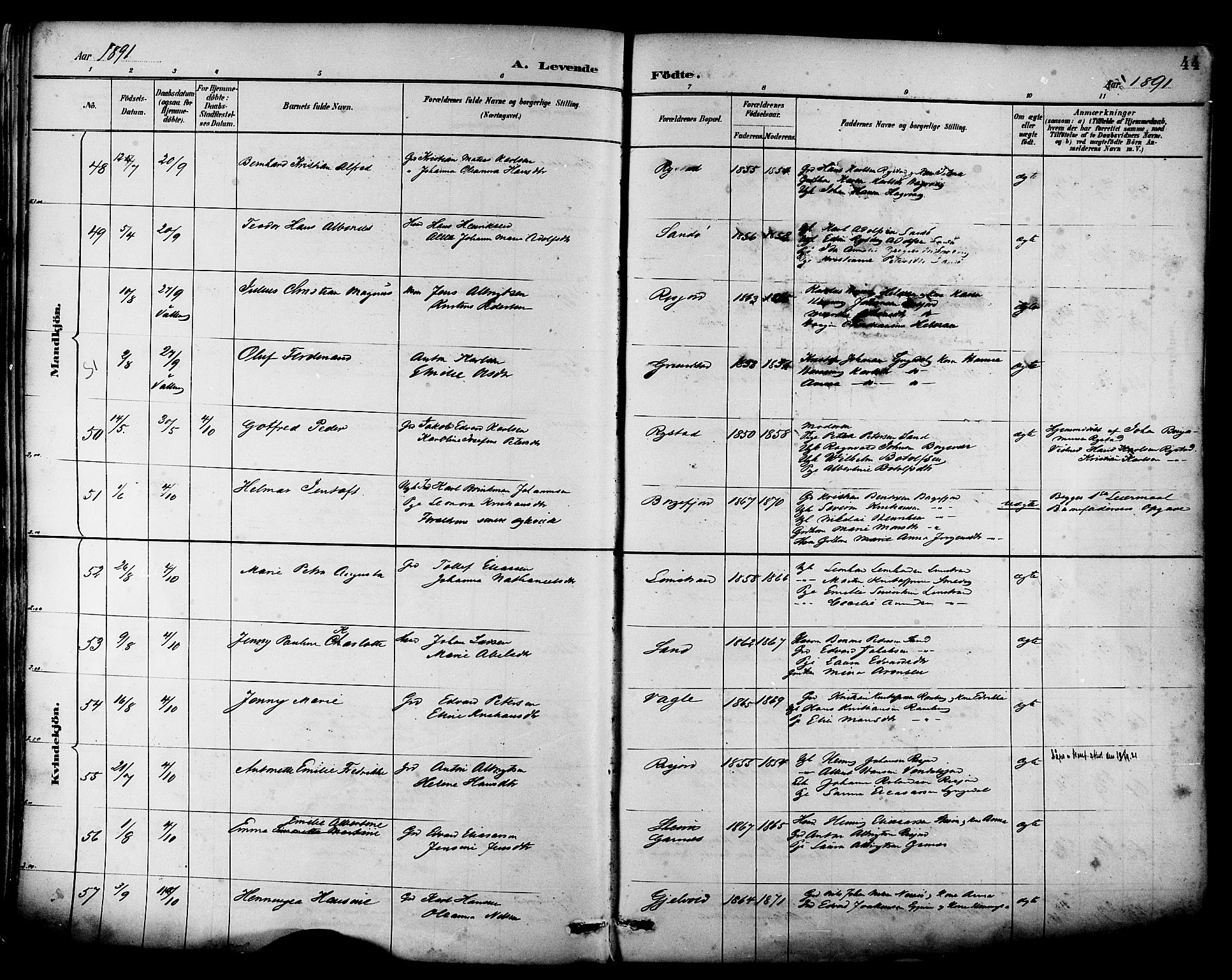 Ministerialprotokoller, klokkerbøker og fødselsregistre - Nordland, SAT/A-1459/880/L1133: Parish register (official) no. 880A07, 1888-1898, p. 44