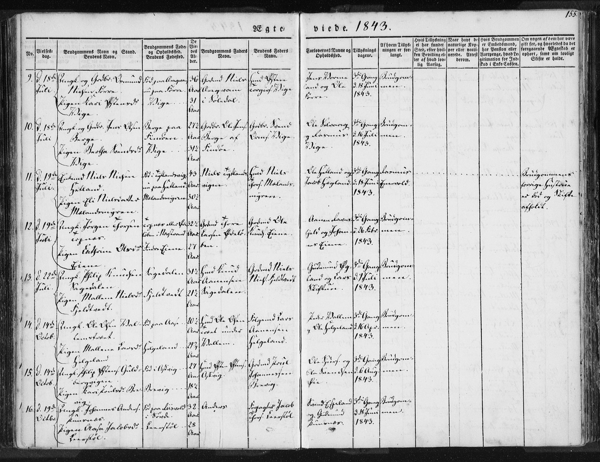 Hjelmeland sokneprestkontor, AV/SAST-A-101843/01/IV/L0006: Parish register (official) no. A 6, 1834-1845, p. 155